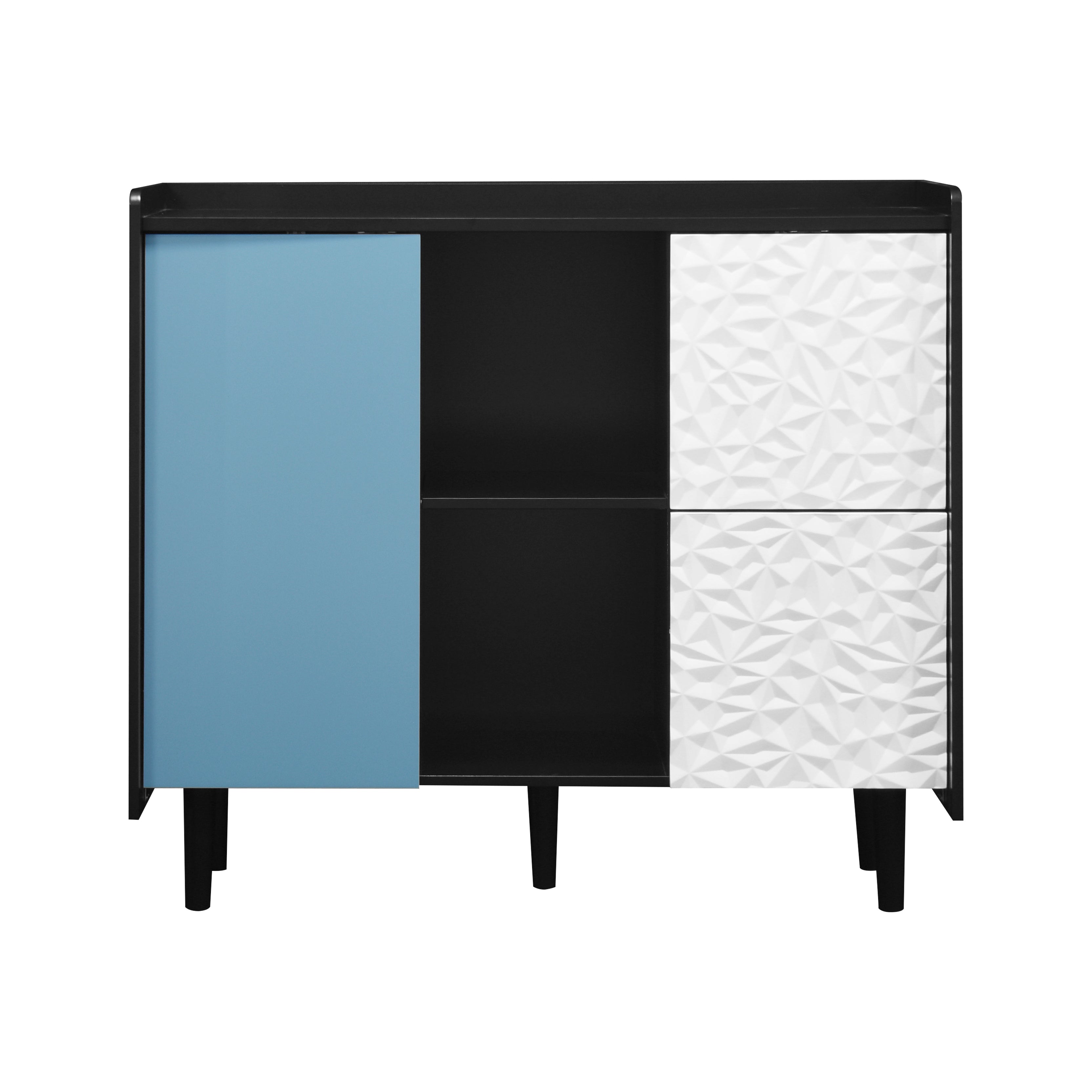 Logidon Dressoir Buffetkast 90 cm Blauw Wit Geometrische Fronten