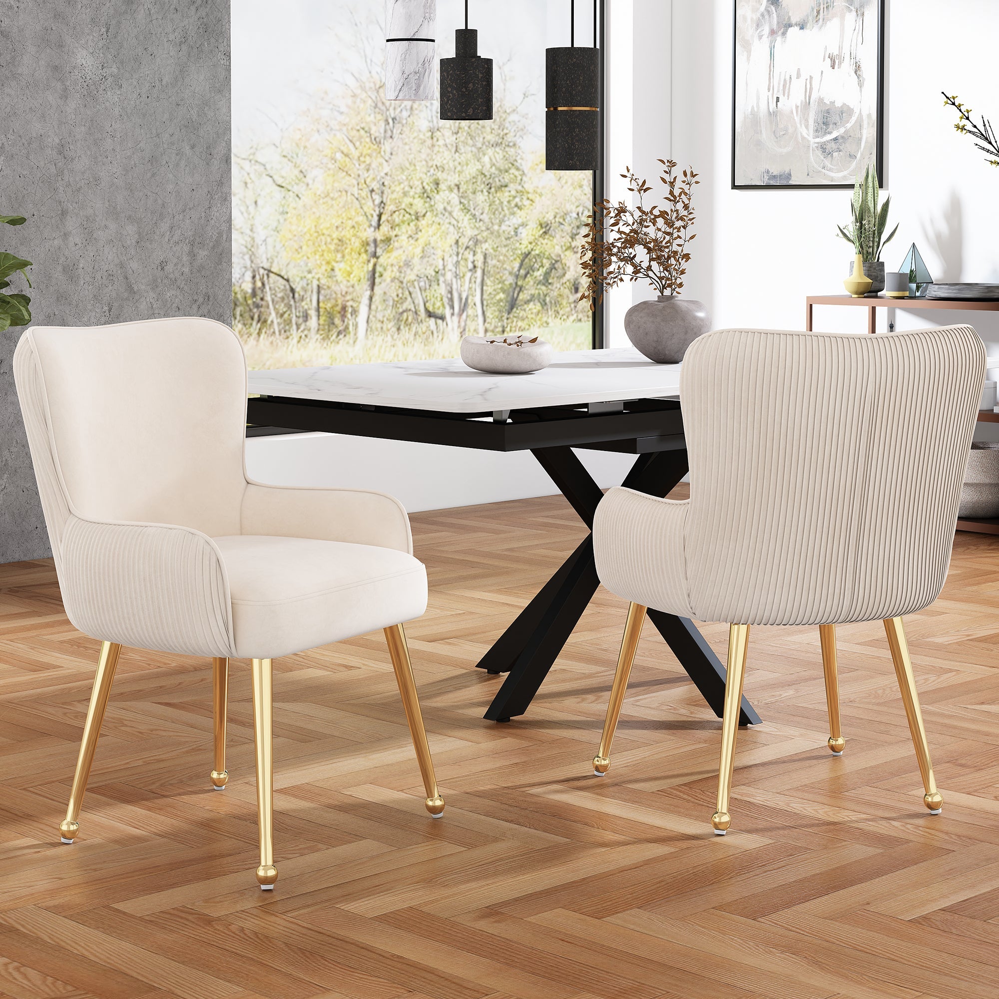 Logidon fluwelen eetkamerstoelen set van 6 beige met gouden poten