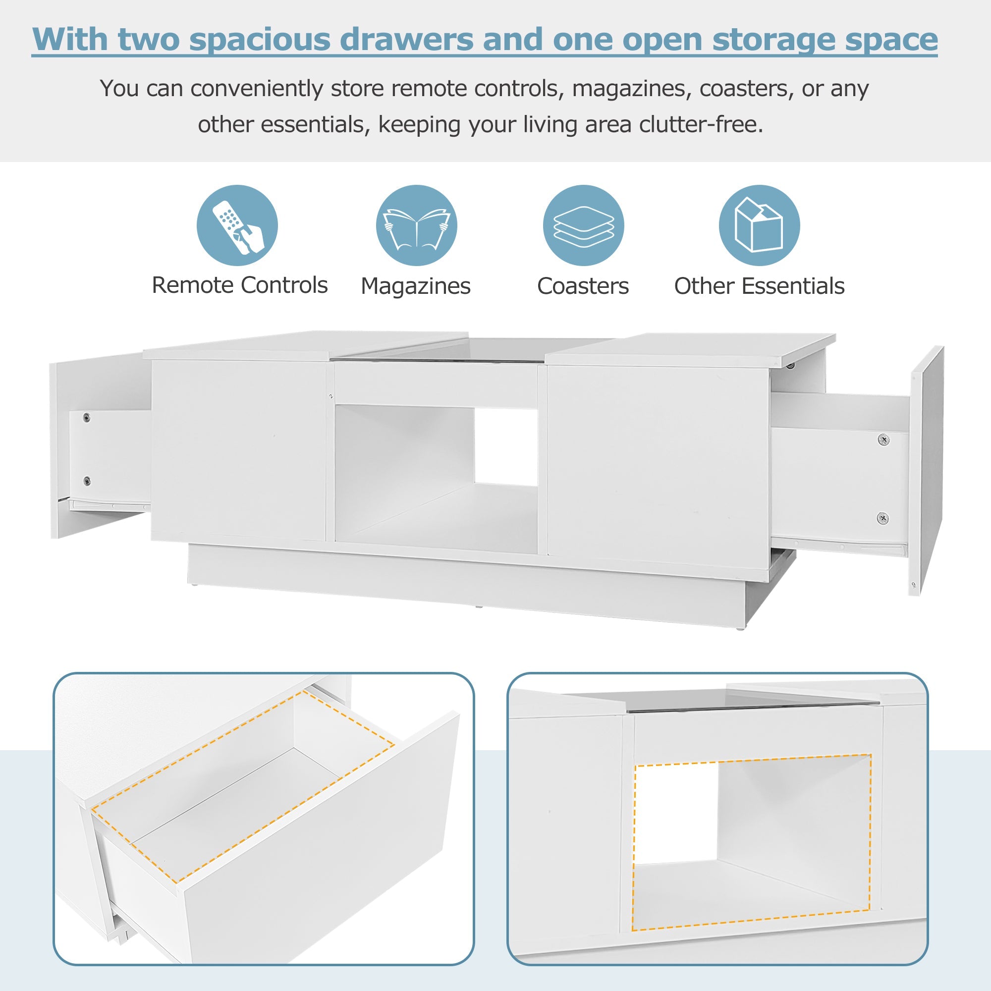 Logidon Witte Salontafel 100x50x35,5 cm Met Glazen Paneel LED
