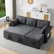 Logidon sofa bed gray L-shape with storage space and cup holder
