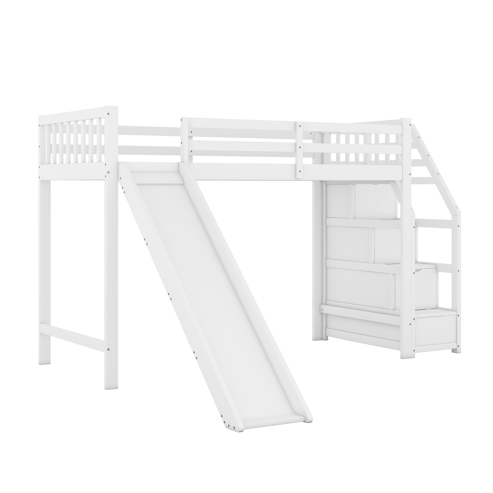 Logidon hoogslaper 90x200 cm met glijbaan en opbergladder wit EN747
