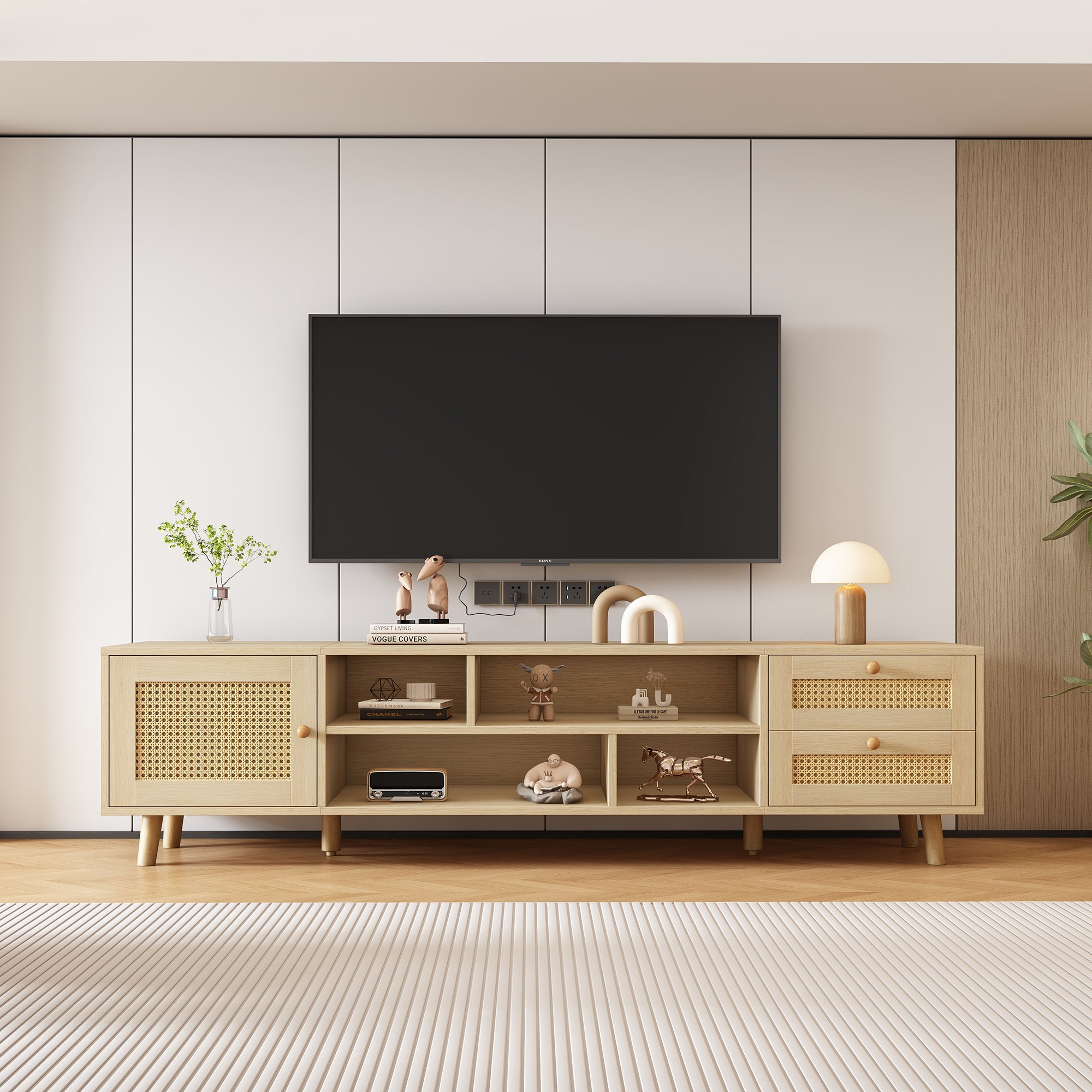 Logidon Premium 160 cm rotan TV-meubel eiken met kabelmanagement