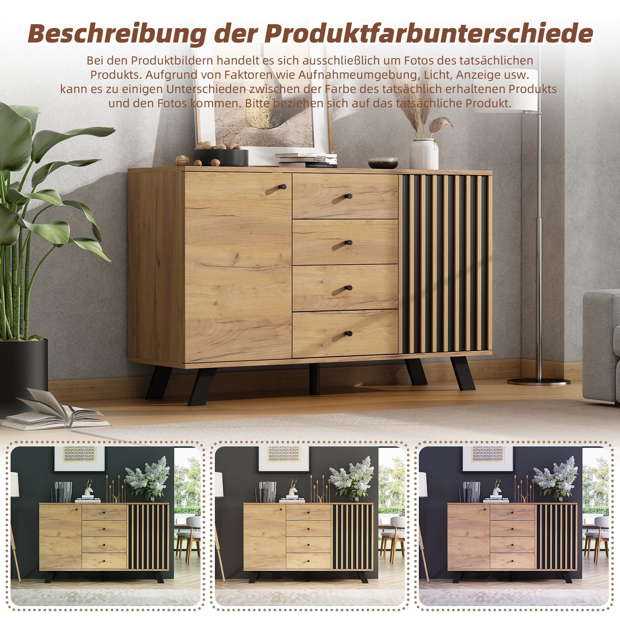 Logidon sideboard 120x38x75cm 4 drawers 2 doors hollow design