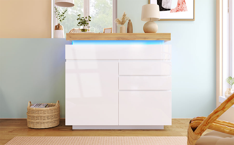 Logidon high gloss chest of drawers white LED lighting app control 2 doors