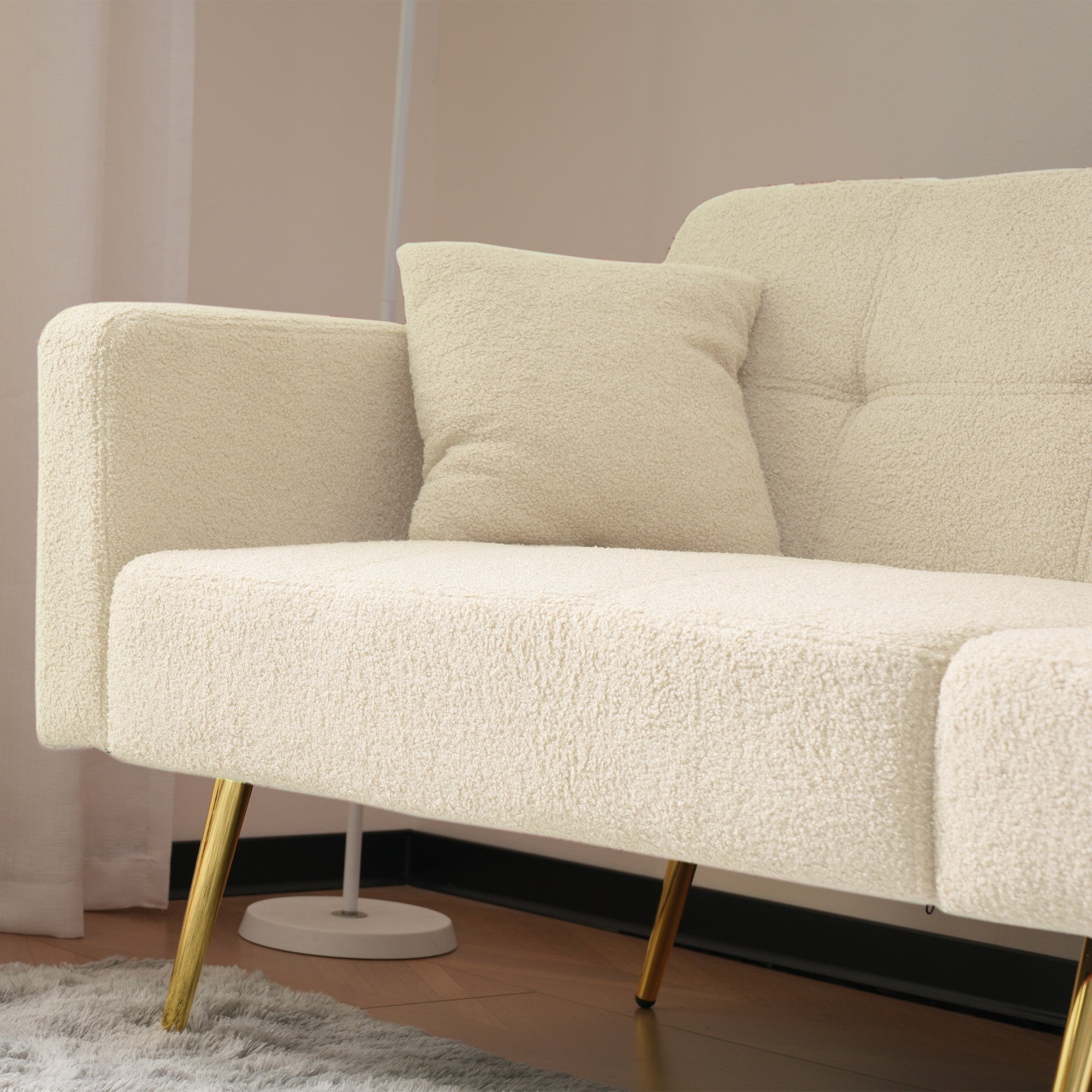 Logidon slaapbank met bedfunctie en gouden poten beige