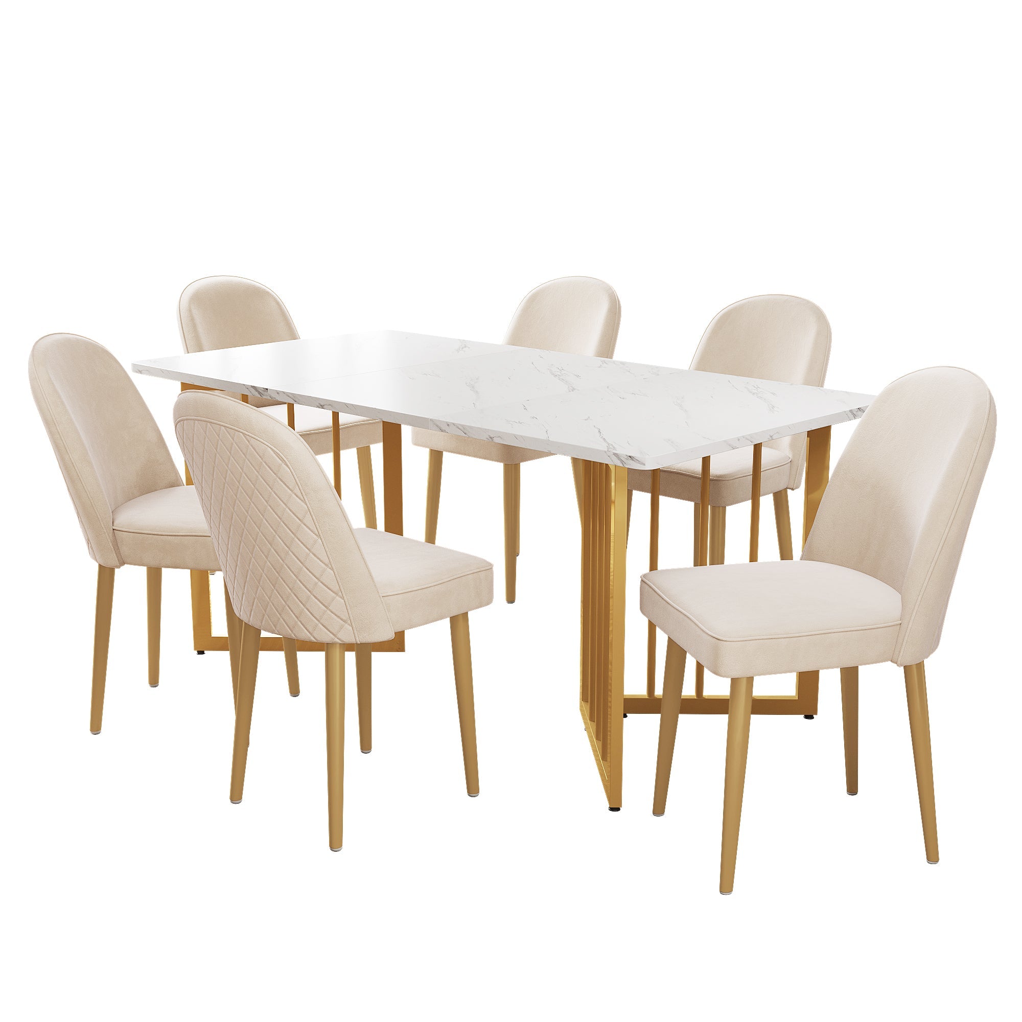 Logidon Eetkamerstoel Set van 6 Beige Fluweel Gouden Poten