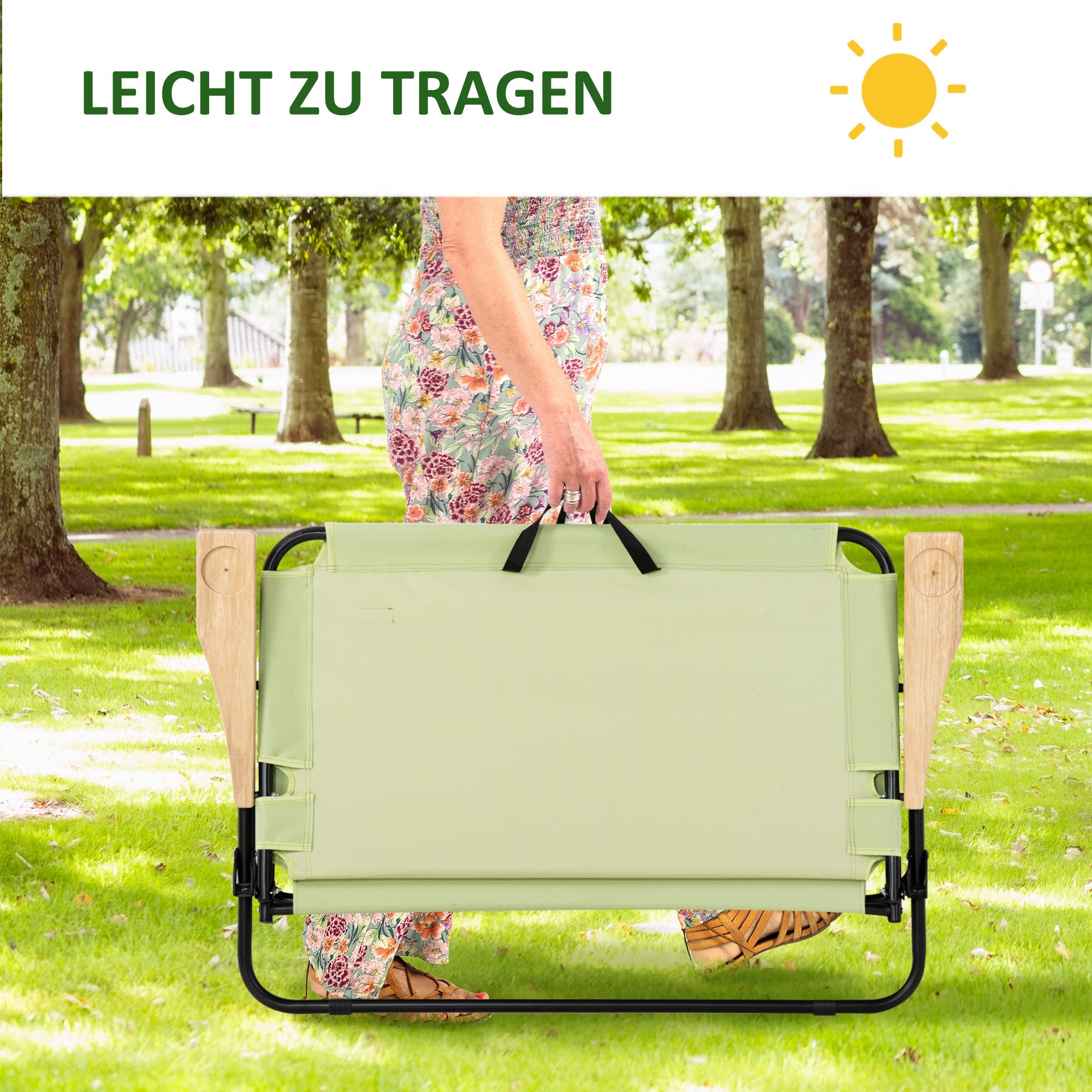 Logidon Twee opvouwbare campingstoelen met bekerhouder lichtgroen