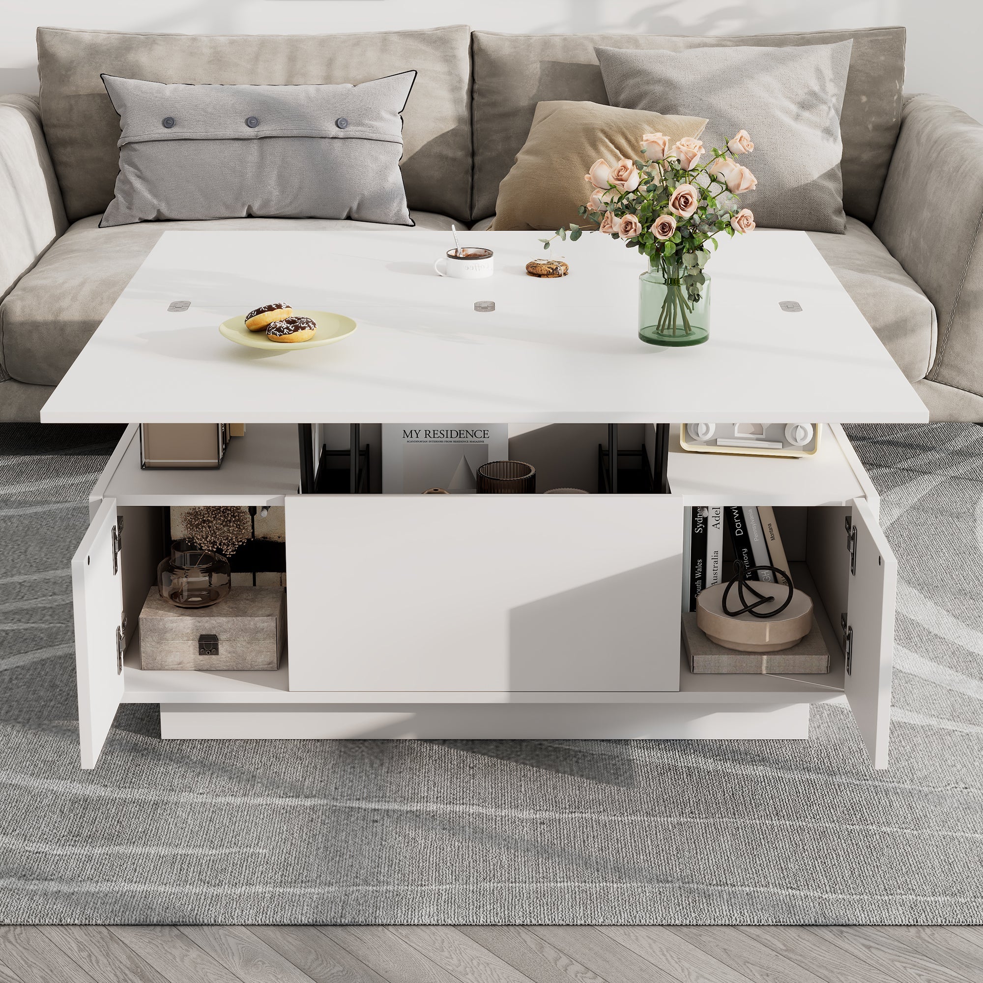 Logidon moderne salontafel met dubbel hefmechanisme, opbergruimte