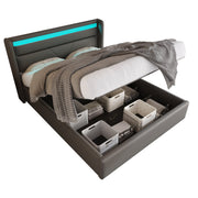 Logidon hydraulisch opbergbed 160x200cm tweepersoonsbed grijs LED