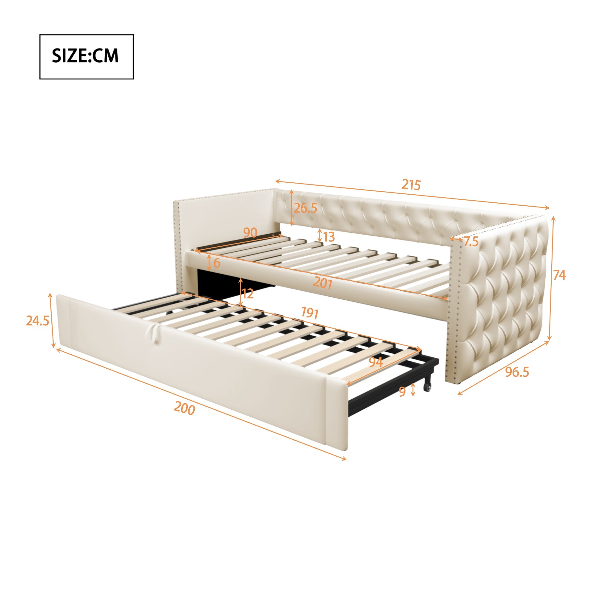 Logidon gestoffeerd bed slaapbank 90x200 beige fluwelen lattenbodem
