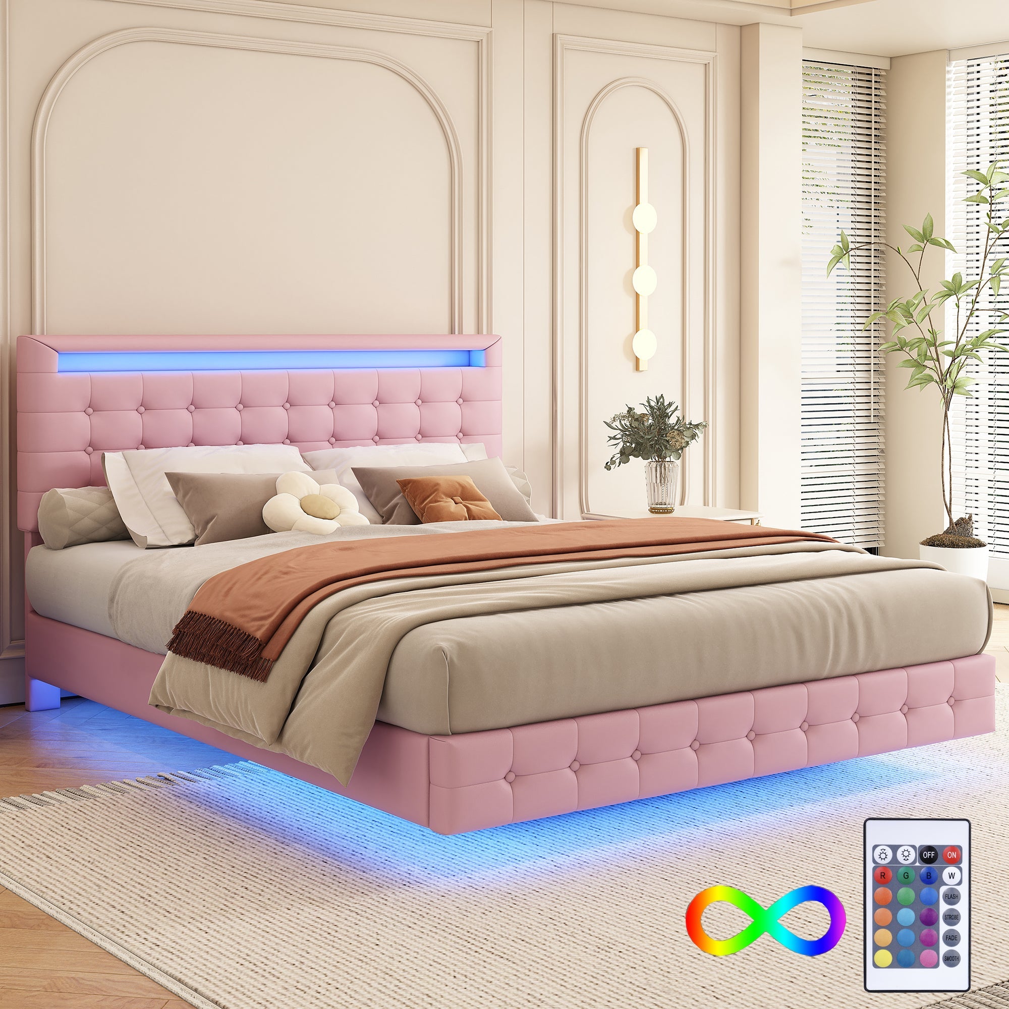 Logidon 140x200 cm flatbed roze LED-licht 24 knoppen afstandsbediening