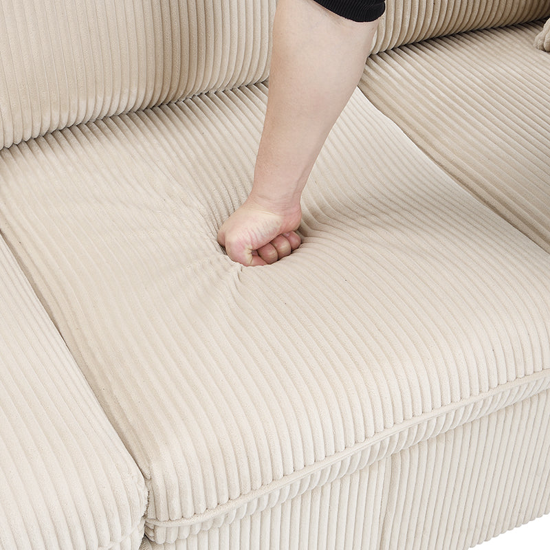 Logidon hoekbank U-vorm beige corduroy stof met opbergvak en slaapfunctie