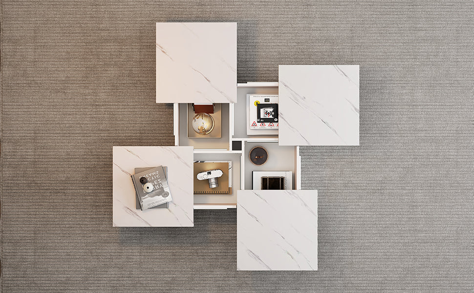 Logidon vierkante salontafel wit marmerlook 90x90x25 cm met lades