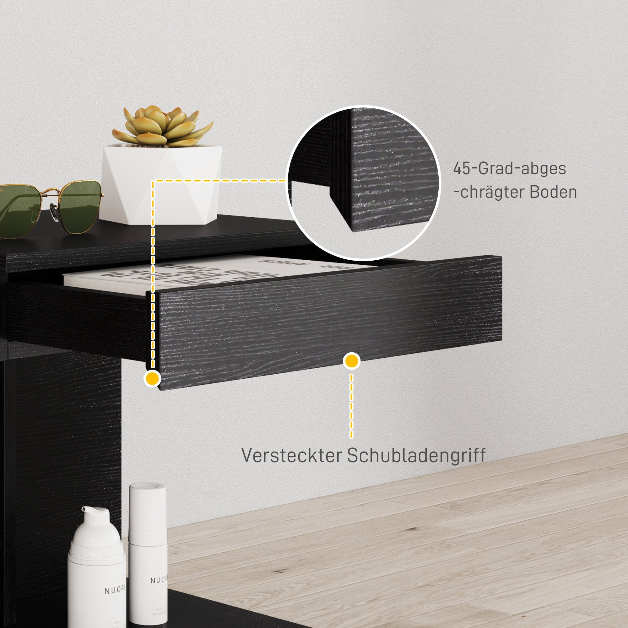 Logidon Nachtkastje Zwart Met Lade En Plank 40x30x46 Cm