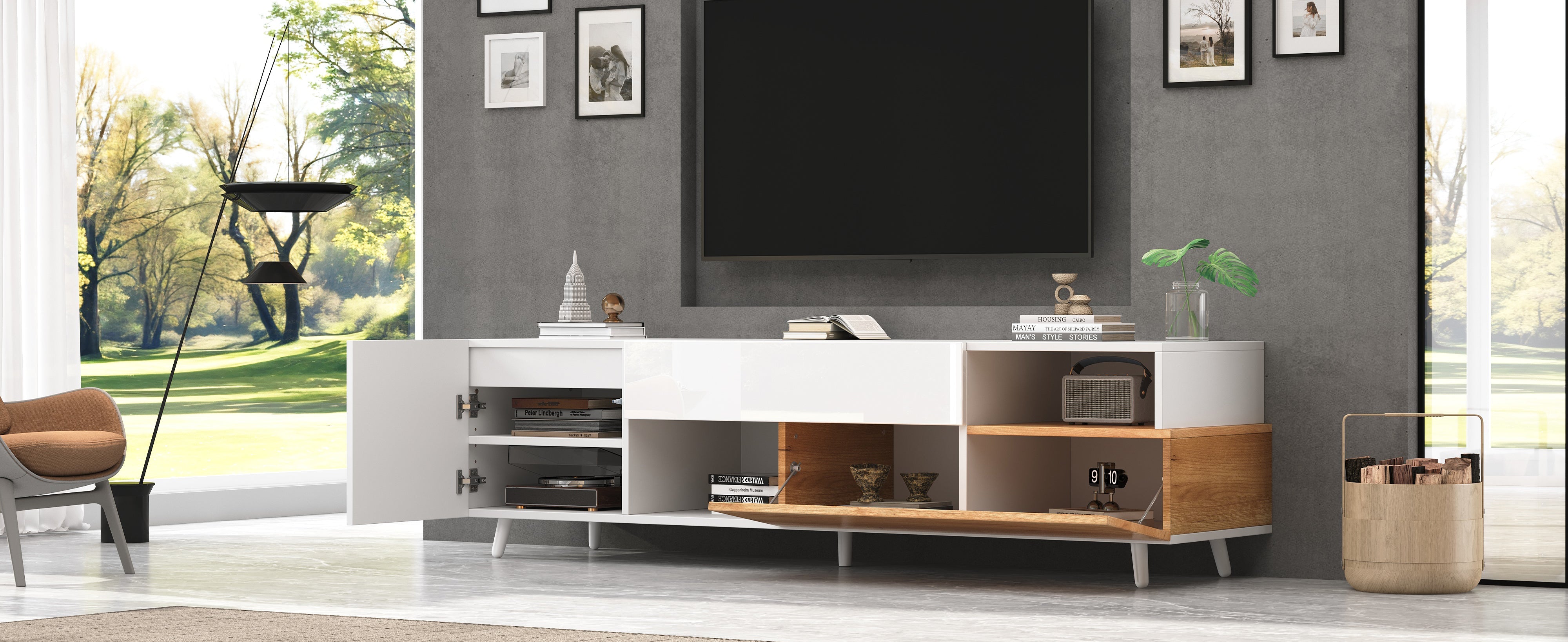 Logidon TV-meubel 180x38x50 cm witte houtlook deur en lade