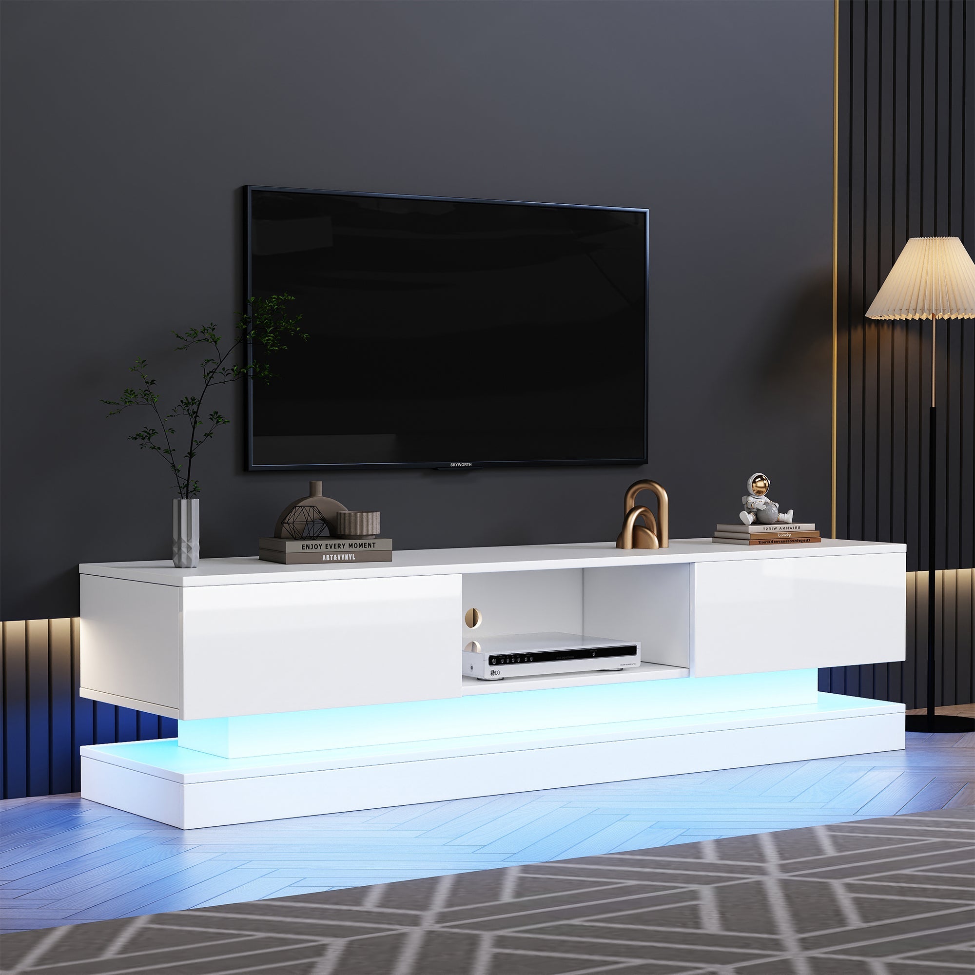 Logidon wit TV-meubel 160 cm met LED-verlichting app bediening