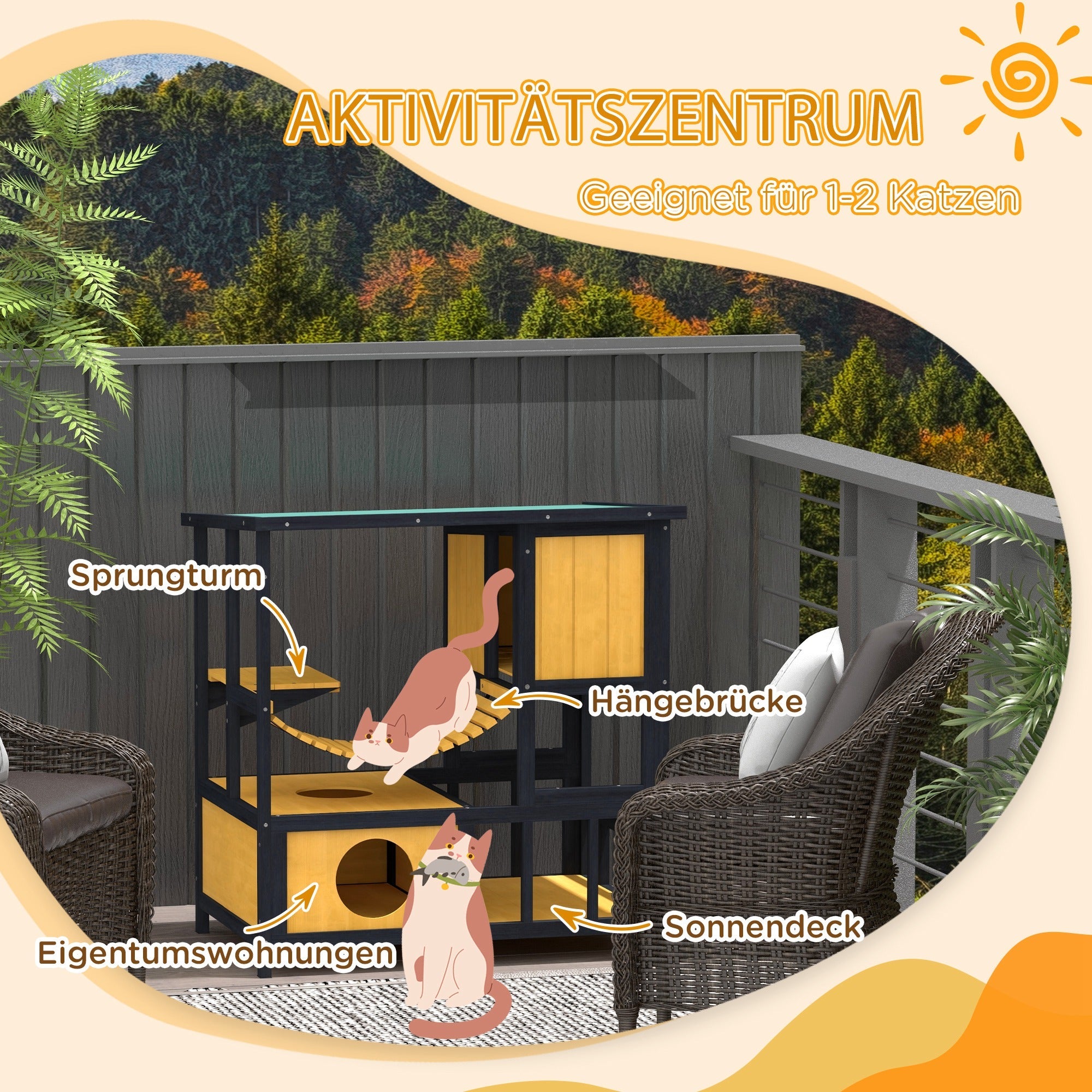 Logidon Kattenhuis Geel Met Hangbrug En Balkon Voor 1 Tot 2 Katten