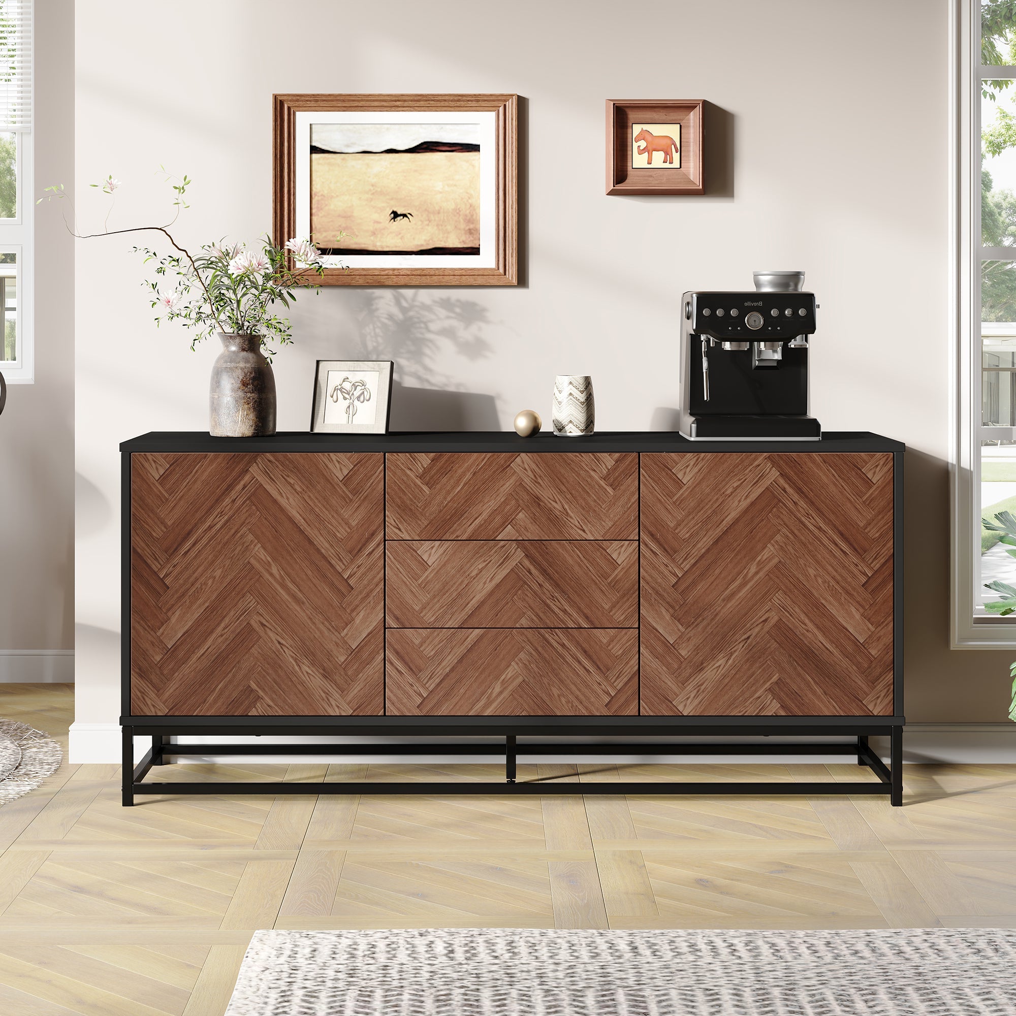 Logidon dressoir 145x40x67 Moderne ladekast 3 laden 2 deuren