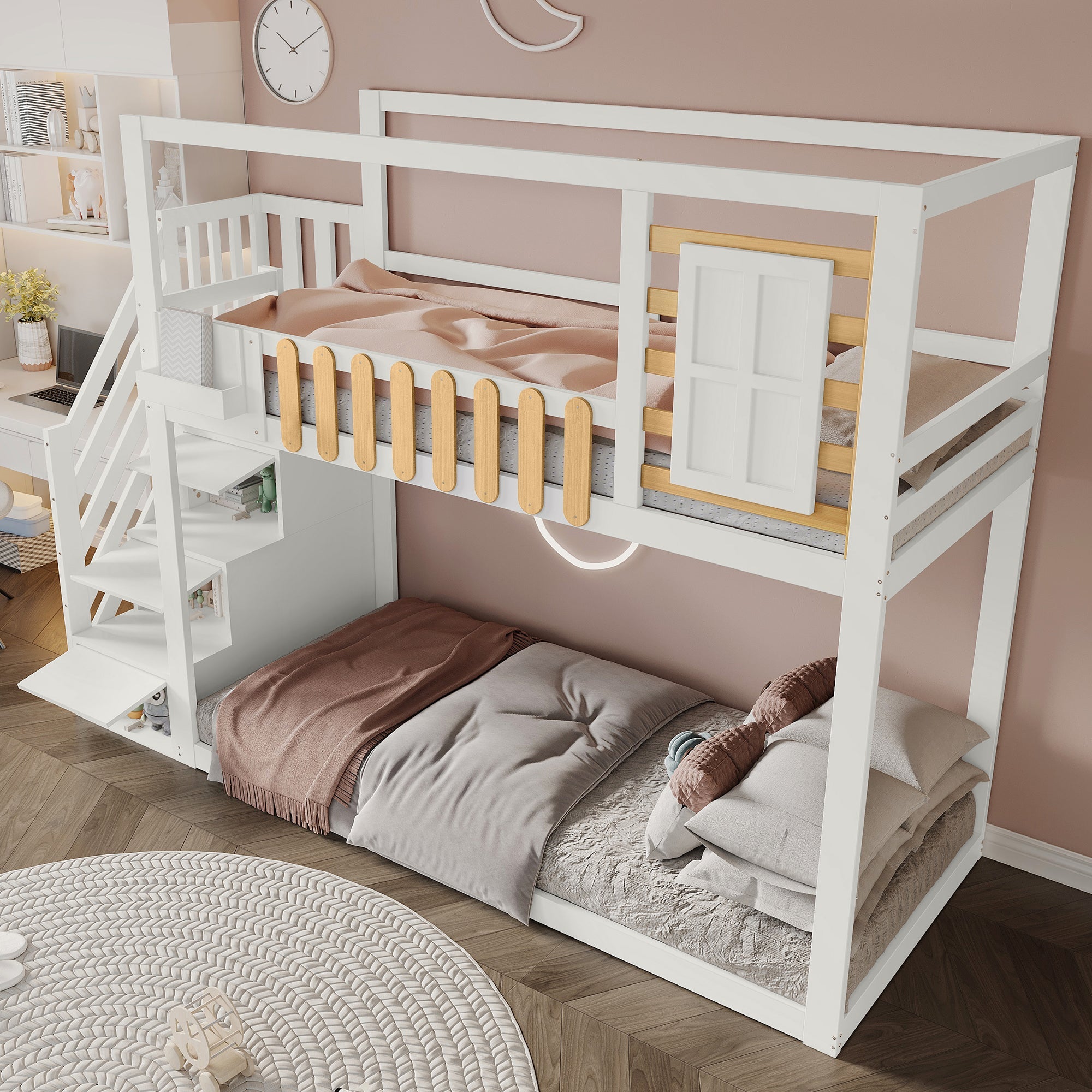 Logidon stapelbed 90x200 cm wit met trapraam en plankenkast