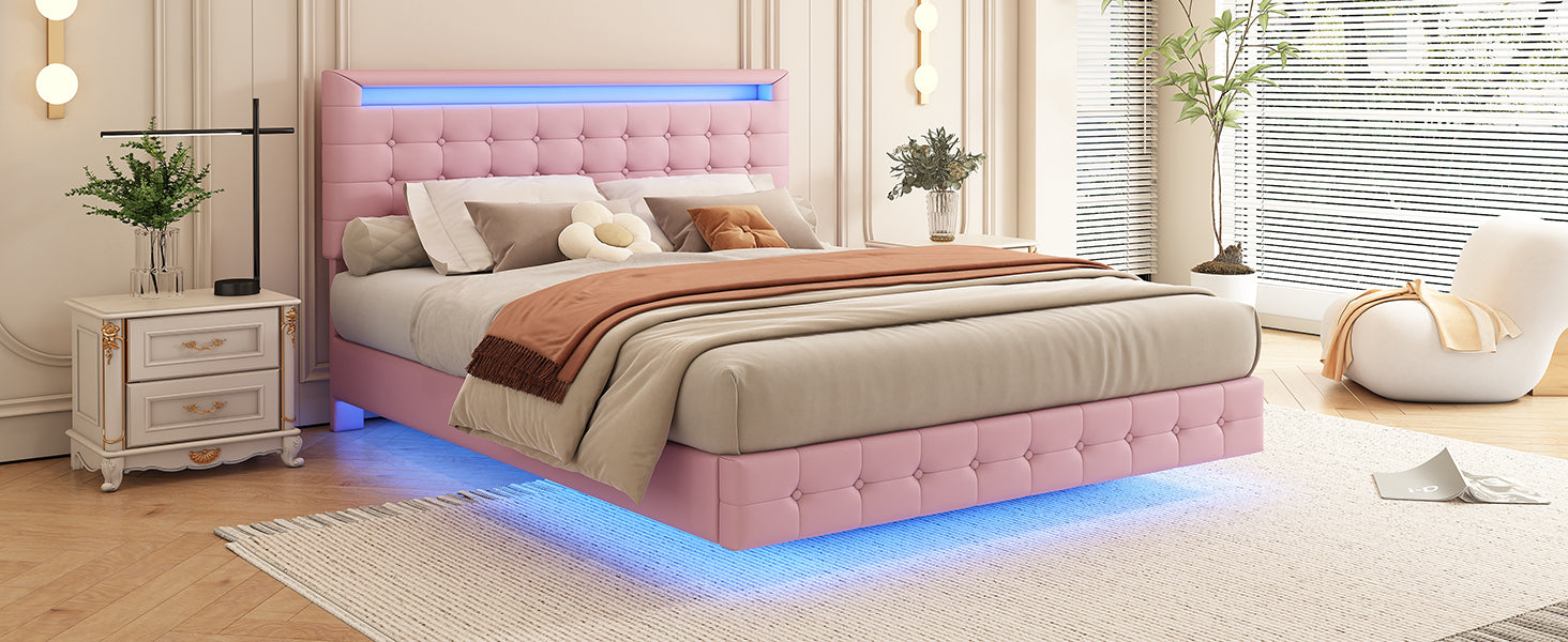 Logidon 140x200 cm flatbed roze LED-licht 24 knoppen afstandsbediening