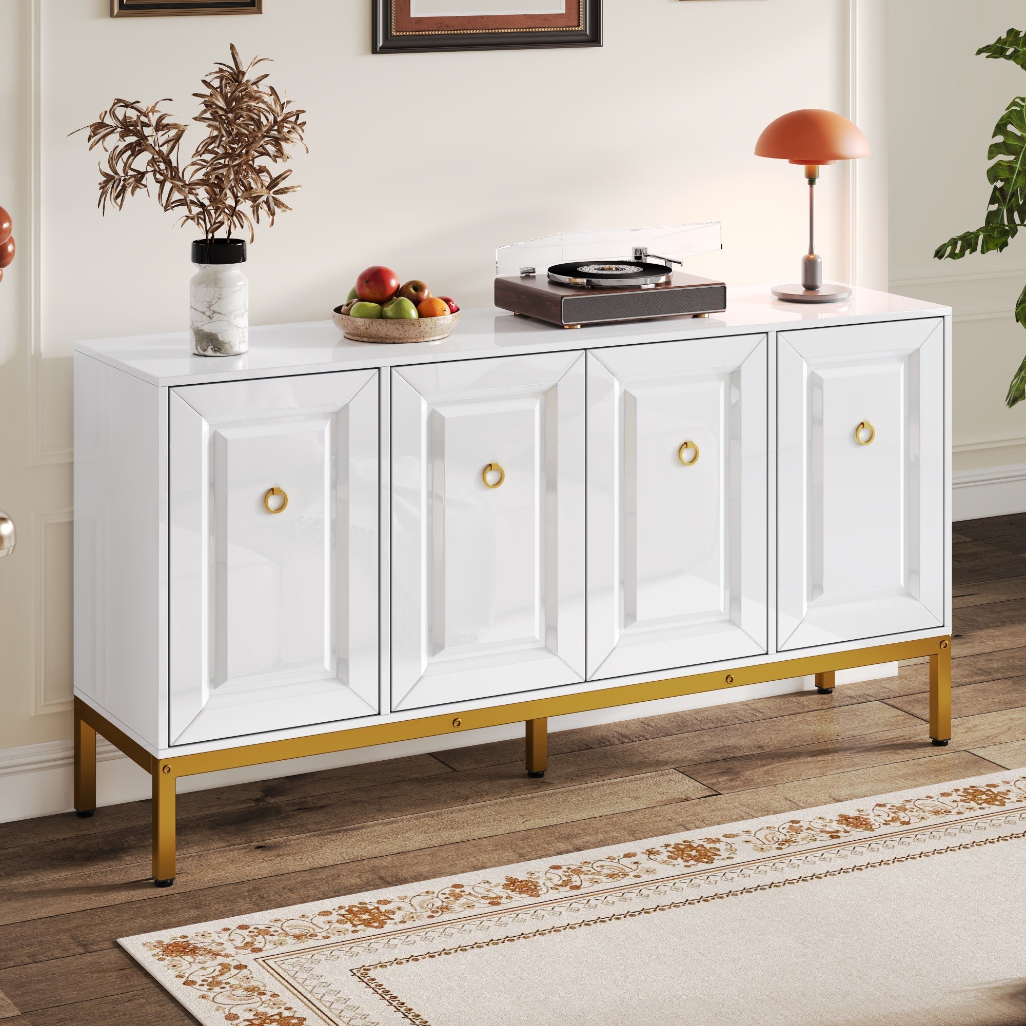 Logidon dressoir hoogglans wit 140x80x40 cm gouden handgrepen