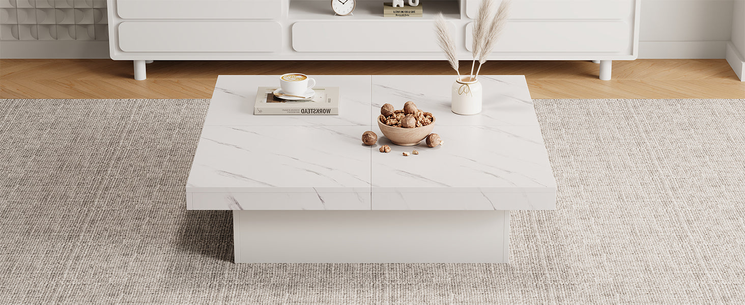 Logidon vierkante salontafel wit marmerlook 90x90x25 cm met lades