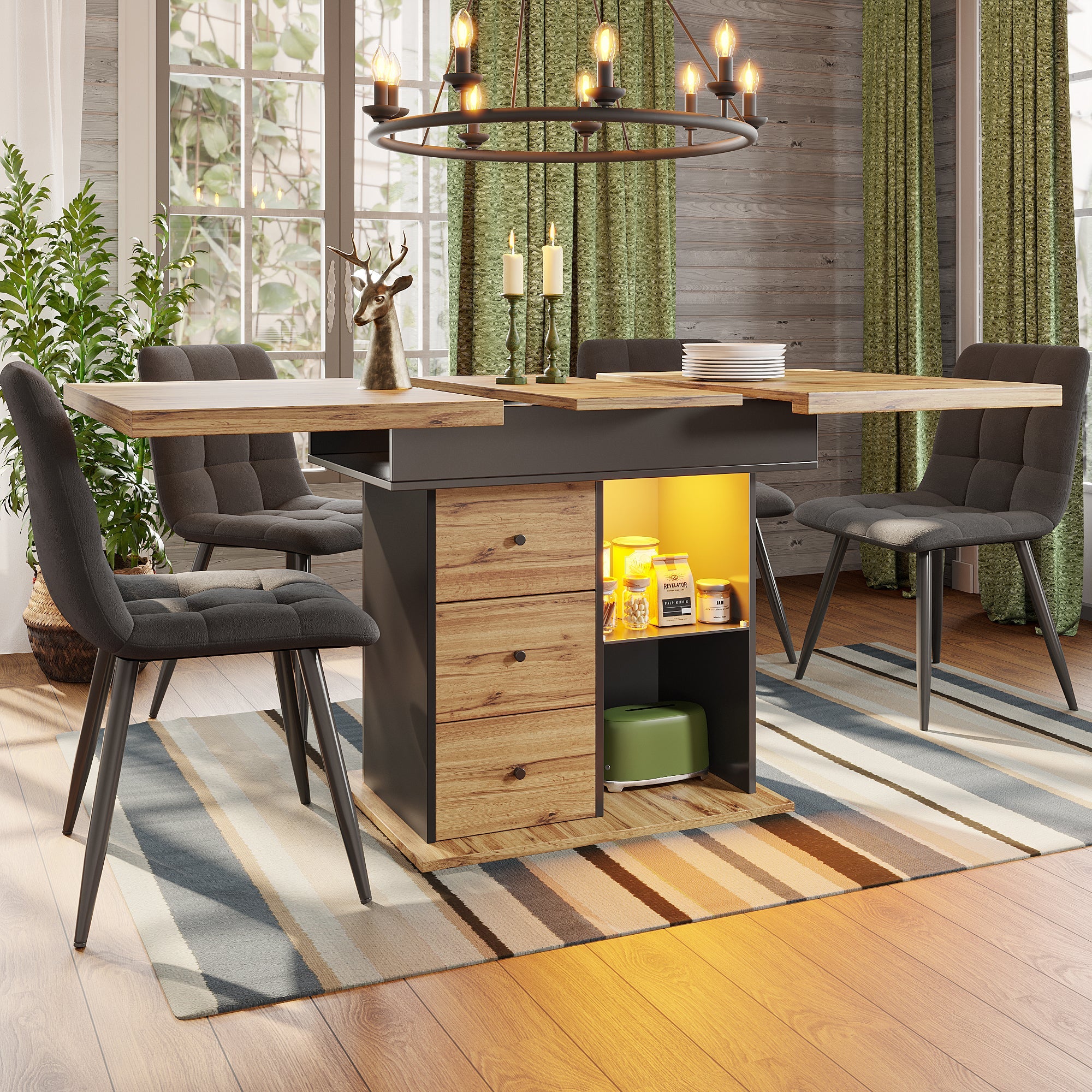 Logidon eettafel telescopisch uitschuifbaar 110-140×80 cm met LED verlichting