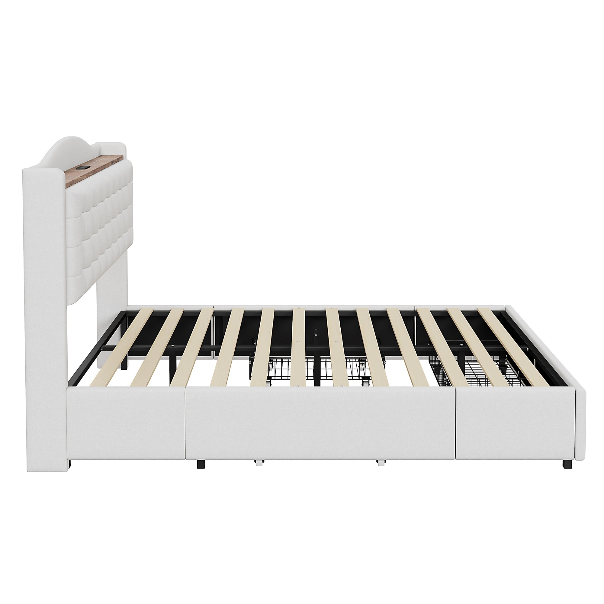 Logidon gestoffeerd bed 160x200 cm beige linnen stof USB-oplaadpoort