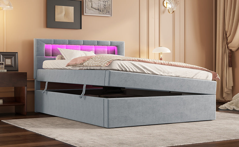 Logidon flat bed 90x200 velvet gray ambient light headboard