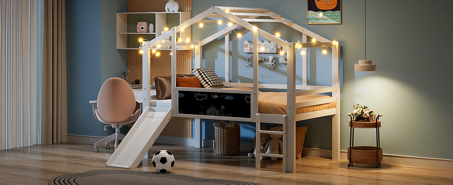 Logidon hoogslaper 90x200 wit met loftdesign en glijbaan