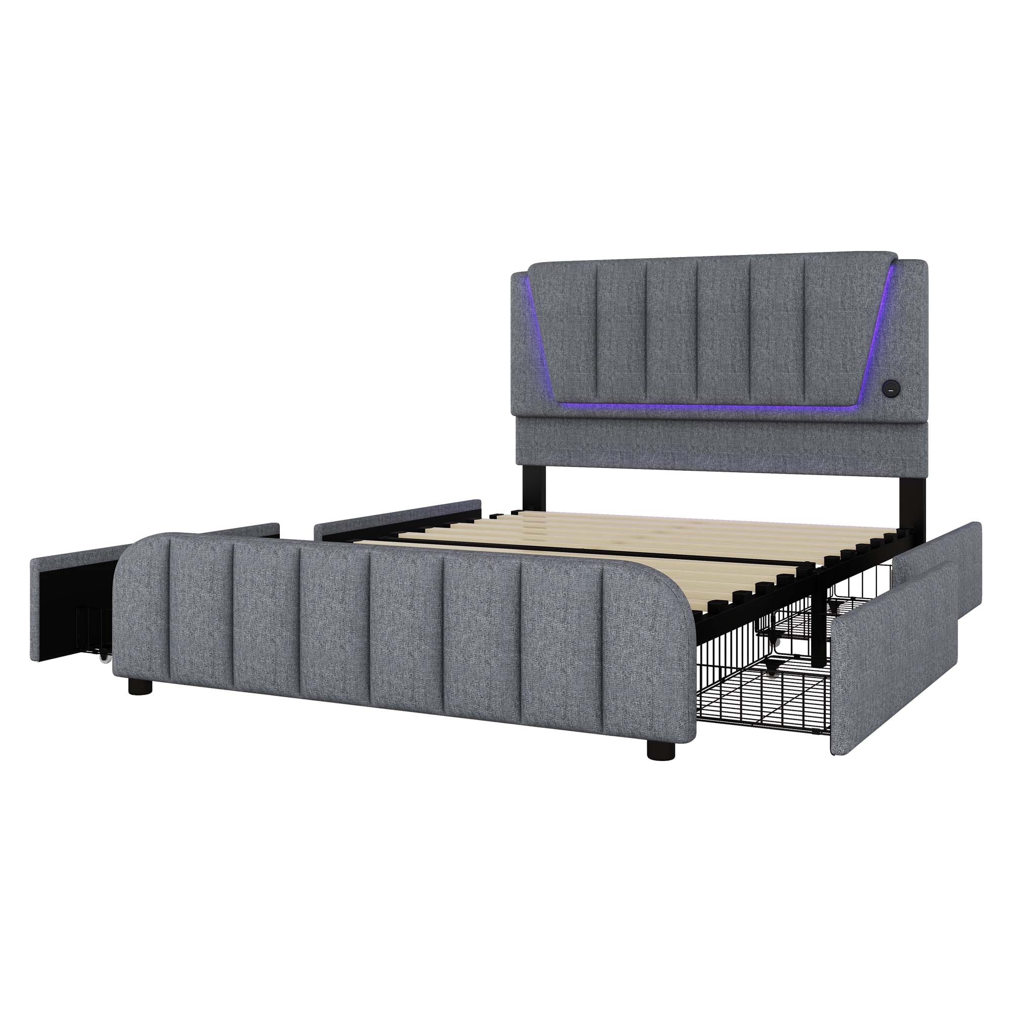 Logidon gestoffeerd bed 140x200 grijs met lattenbodem vier laden