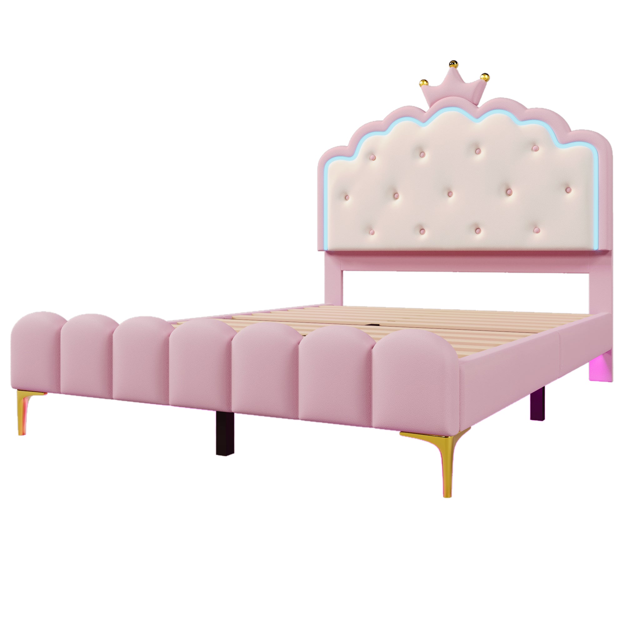 Logidon gestoffeerd bed 140x200 roze met lattenbodem LED-verlichting