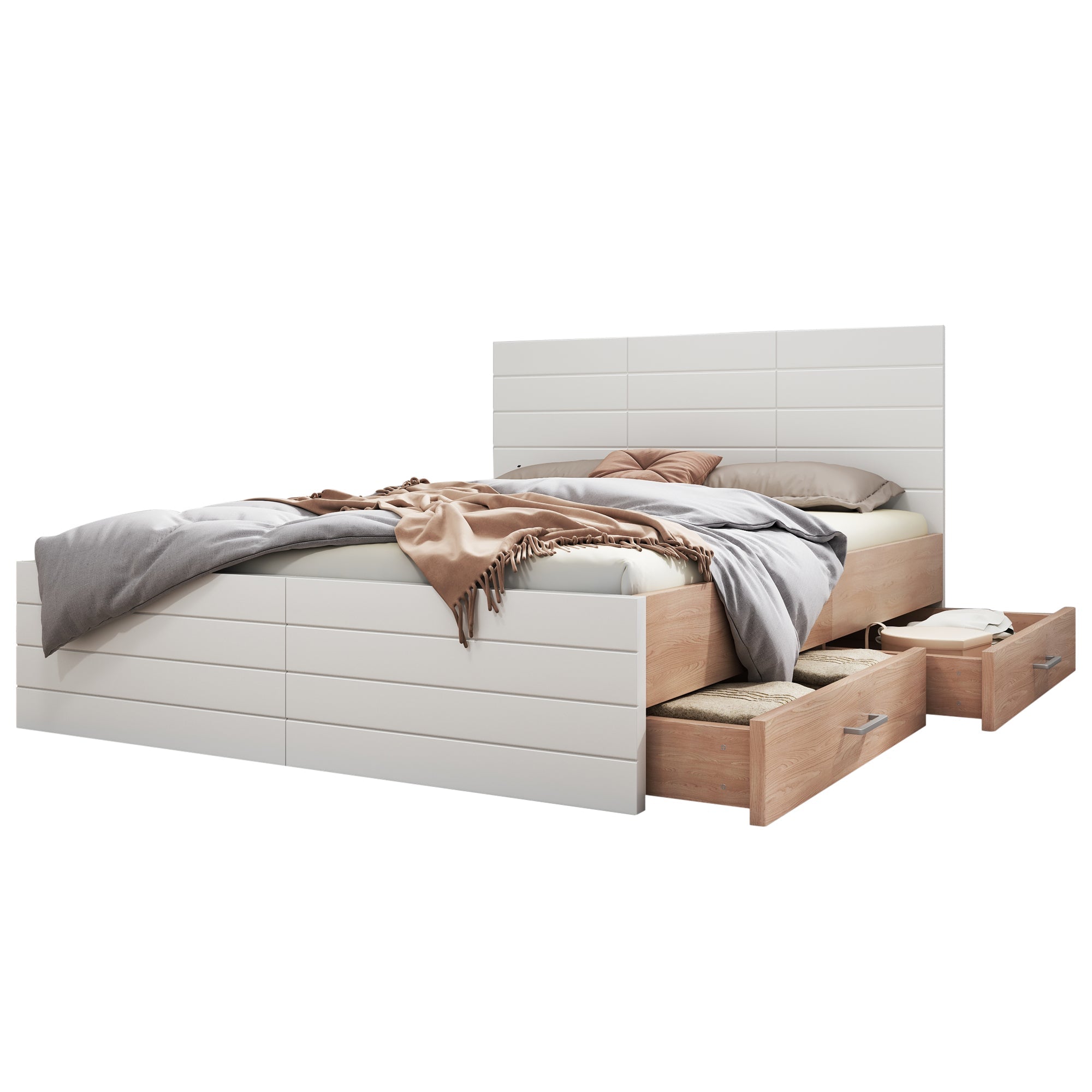 Logidon tweepersoonsbed 160x200 cm wit eiken met lattenbodem en 2 lades