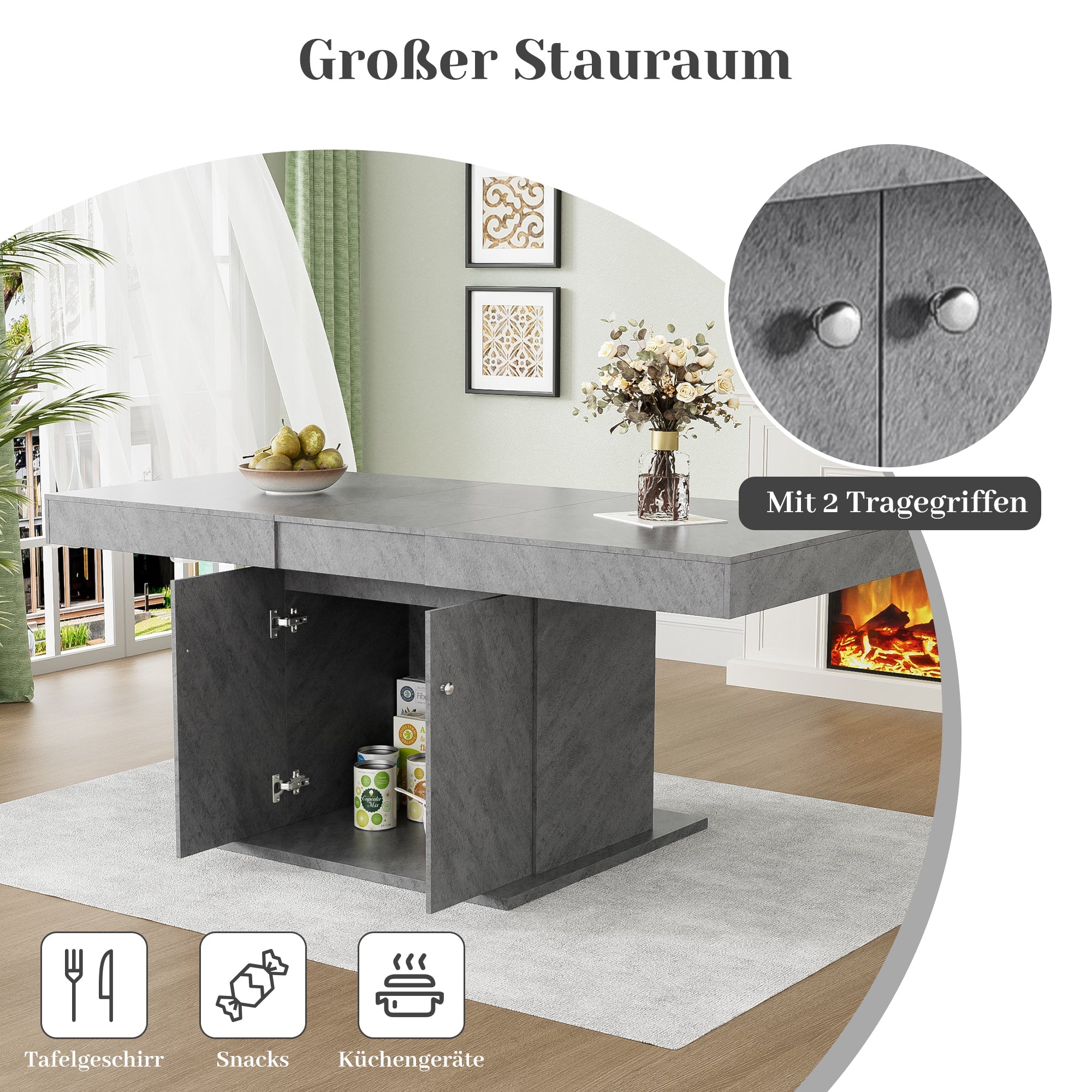 Logidon uitschuifbare eettafel L140/180xB80xH76 cm grijze betonlook