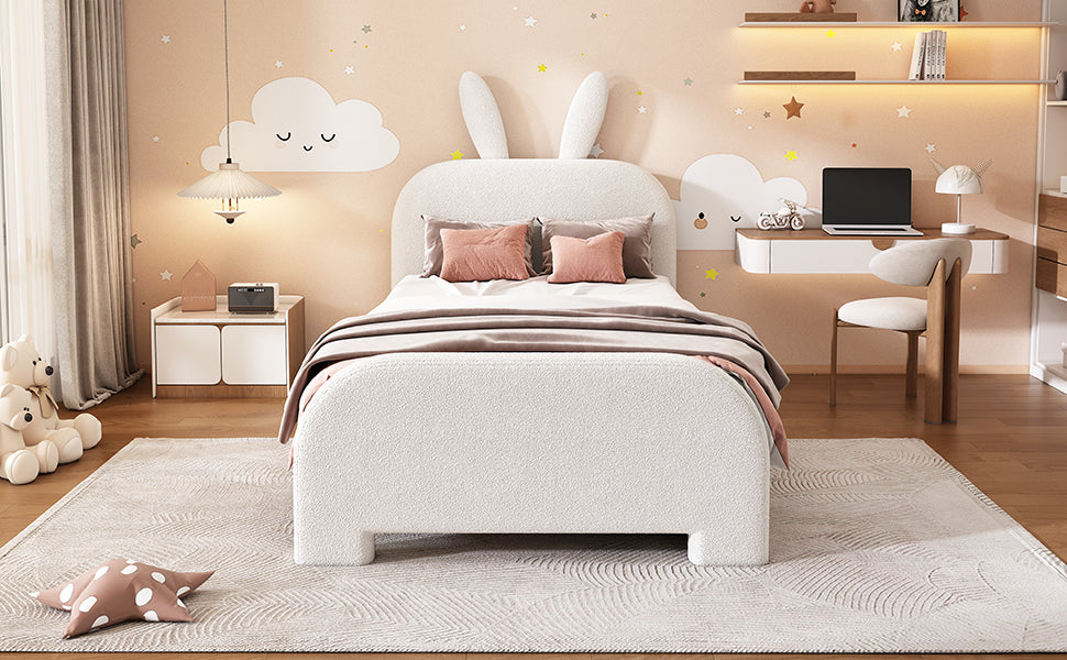 Logidon Flat Bed 90x200 cm Rabbit Shape White With 2 Drawers