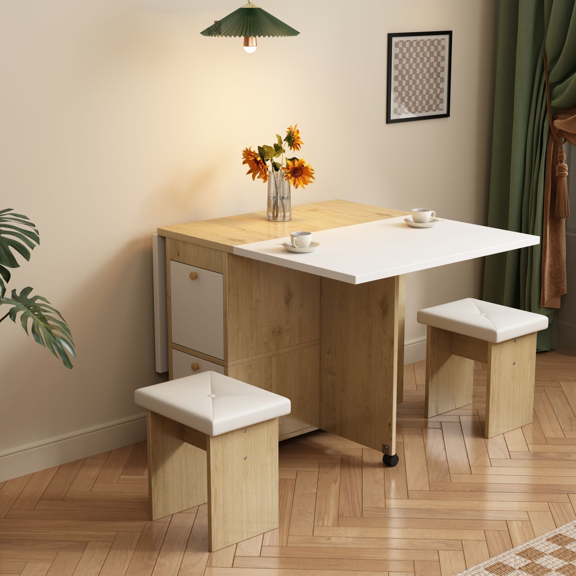 Logidon Eettafelset Wit Eiken 120x80x75cm met Vier Stoelen