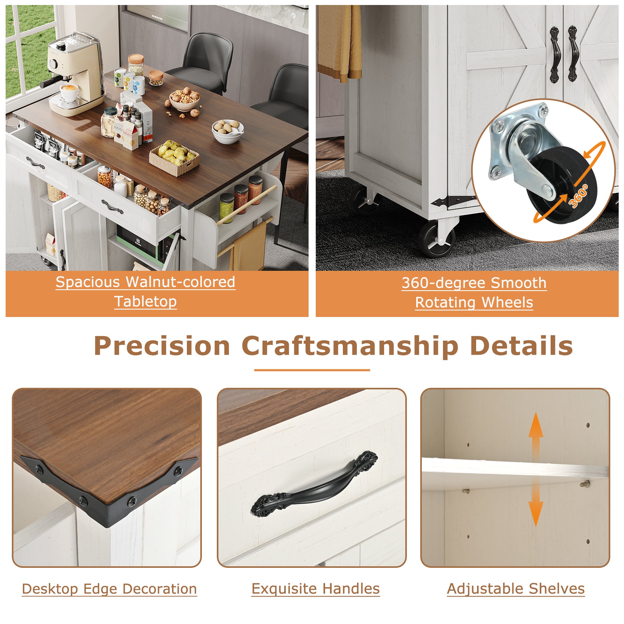Logidon Kitchen Island With Extendable Worksheet Beige On Wheels