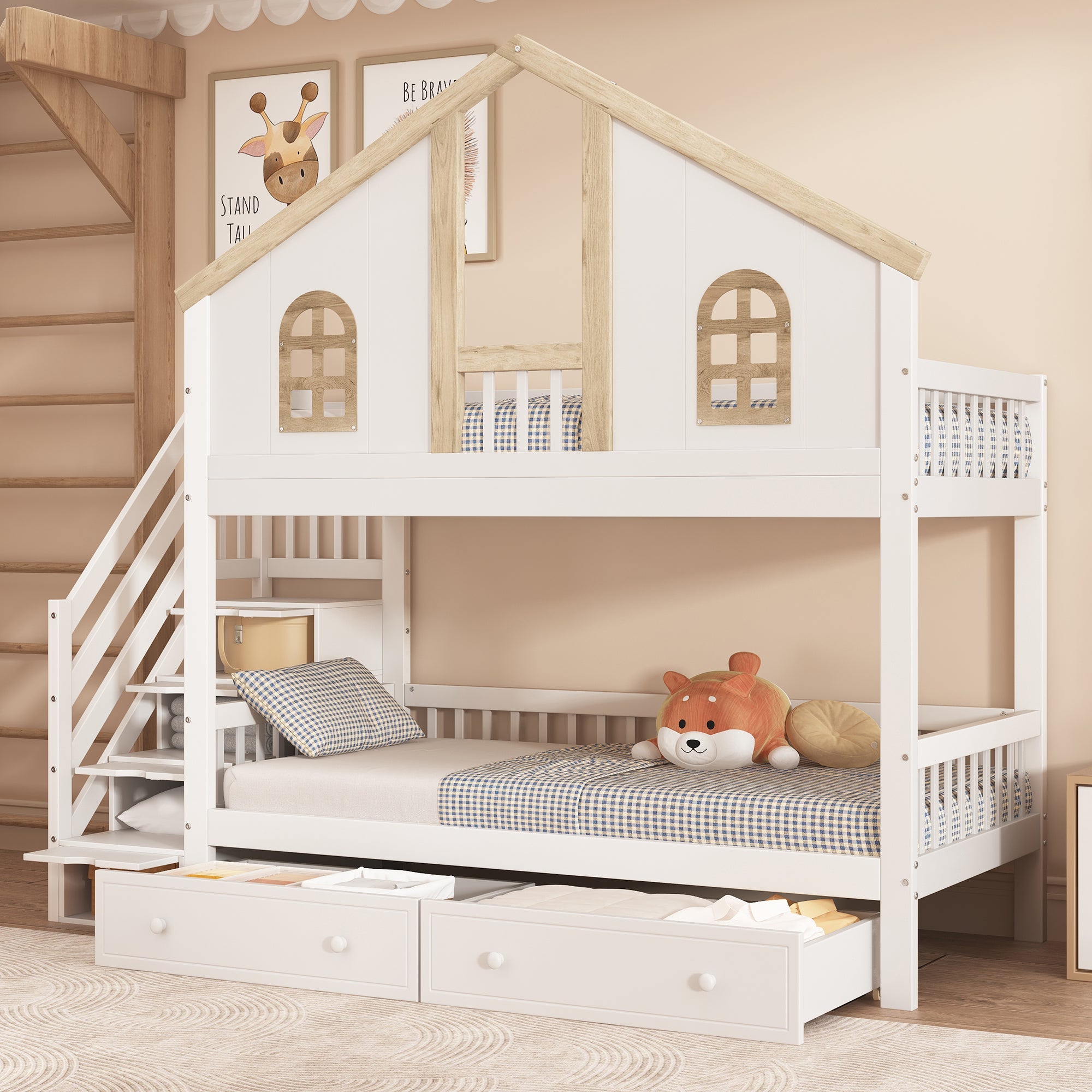 Logidon stapelbed kinderbed wit naturel 90x200 cm met raam