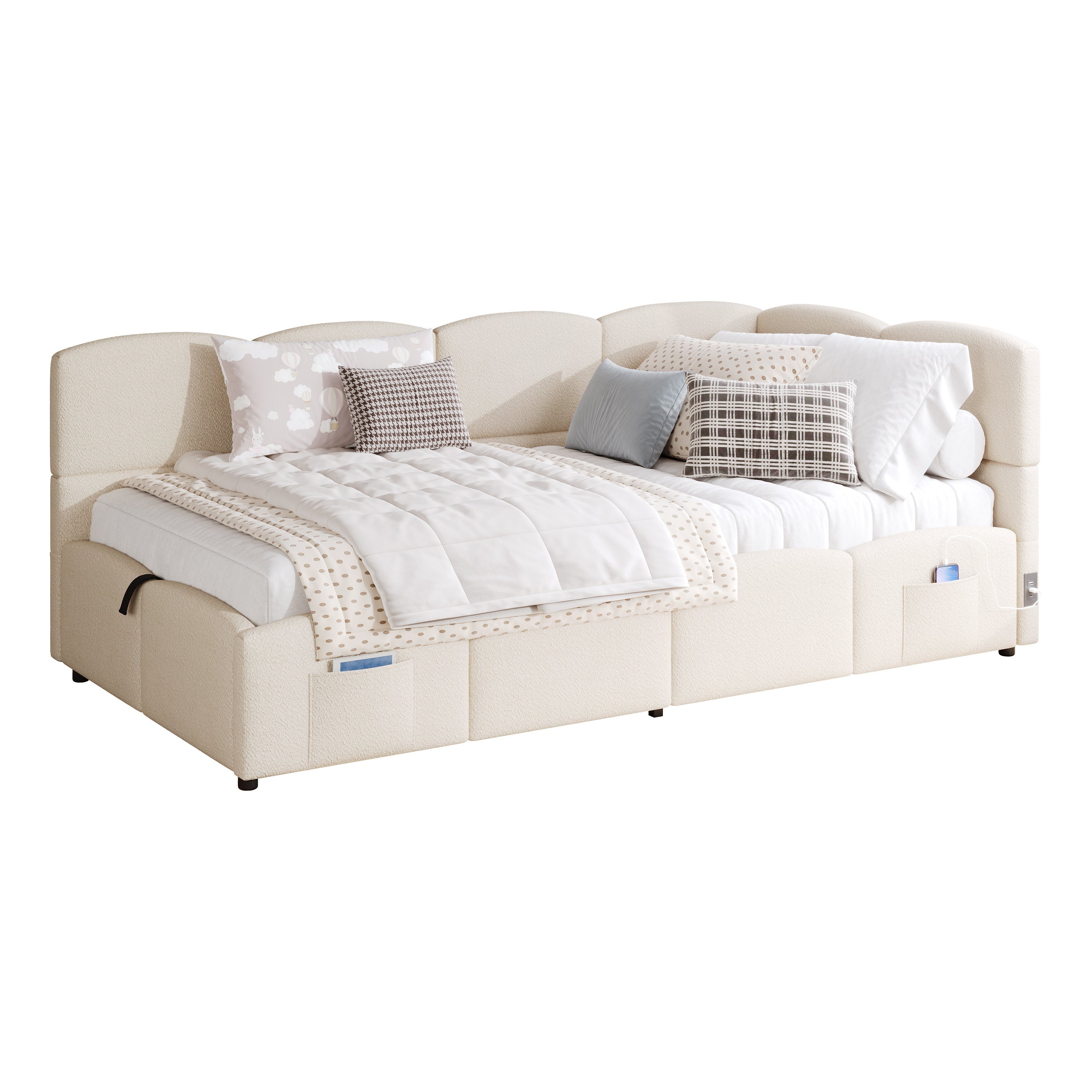 Logidon gestoffeerd bed 90x200 beige fluweel met opbergruimte