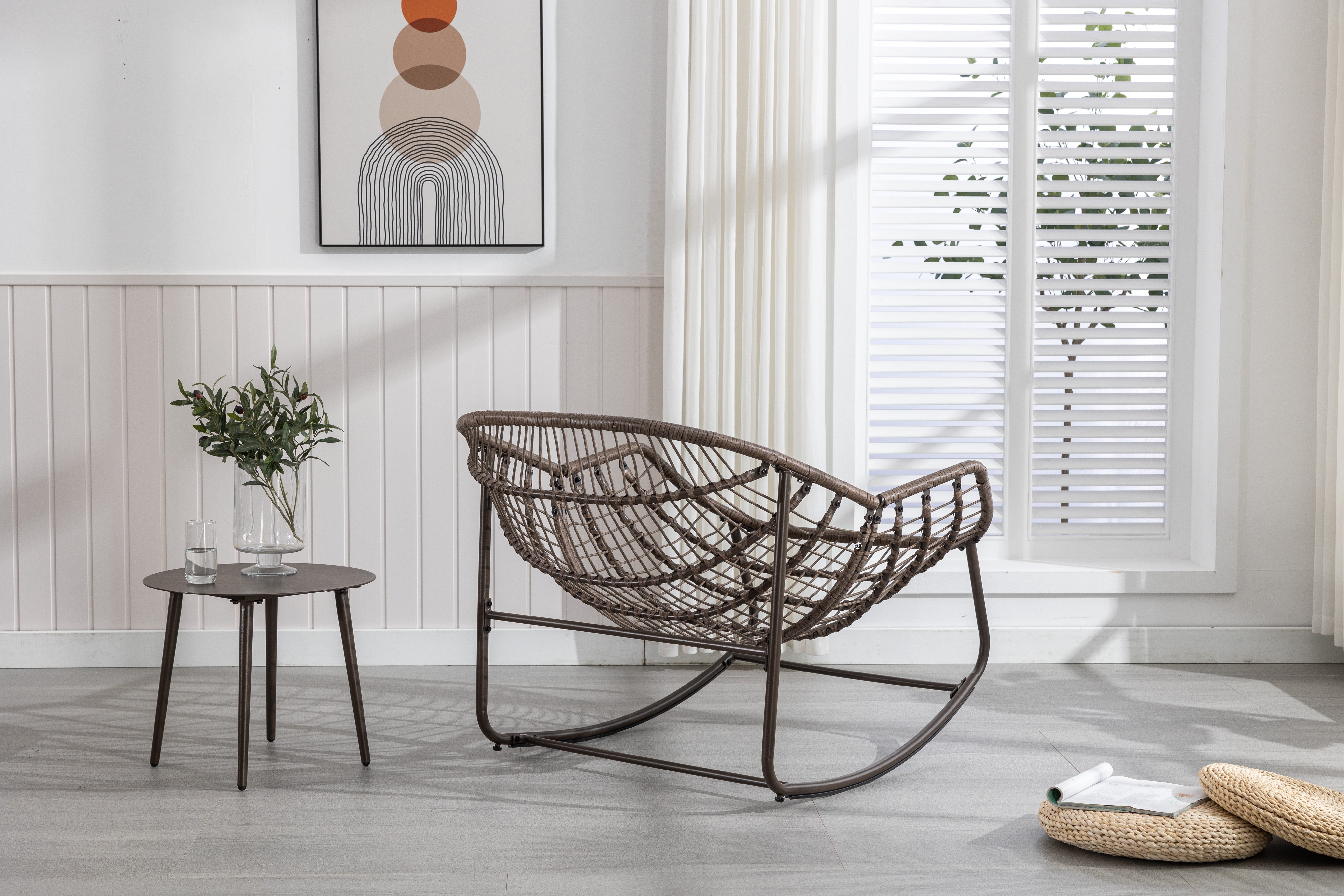 Logidon Outdoor Rotan Schommelstoel Olijfgroen Met Gewatteerd Kussen