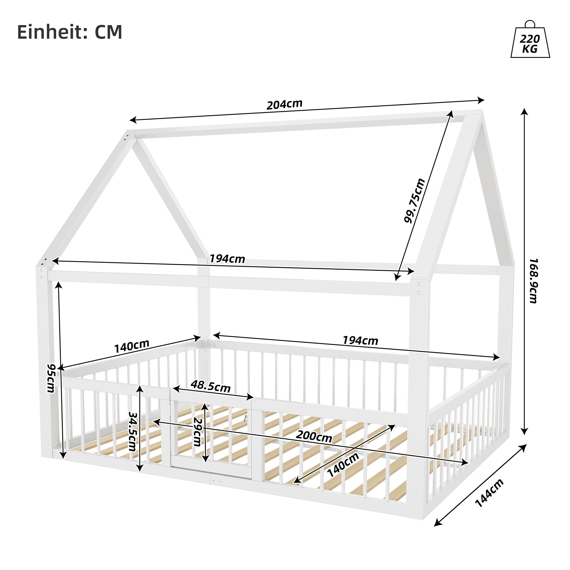 Logidon metalen bed 140x200 wit plat bed met dakframe