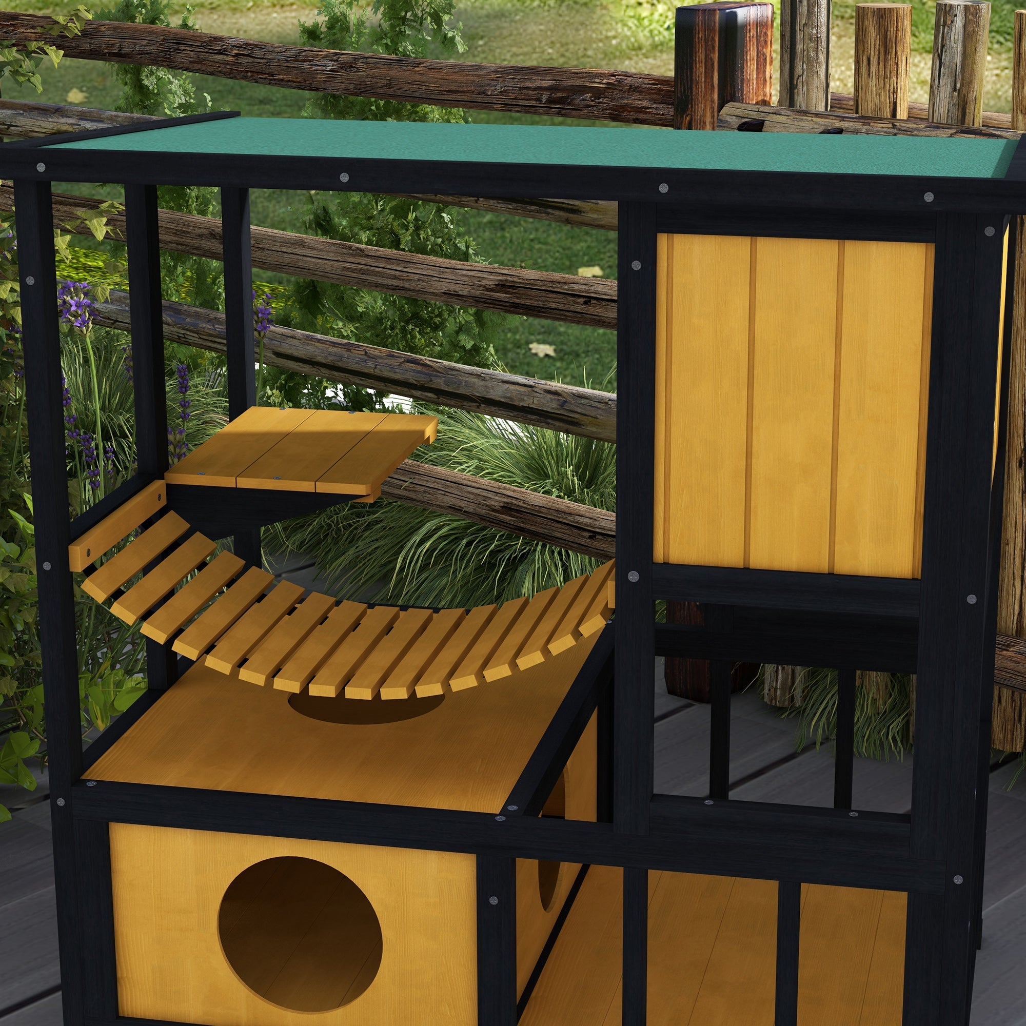 Logidon Kattenhuis Geel Met Hangbrug En Balkon Voor 1 Tot 2 Katten