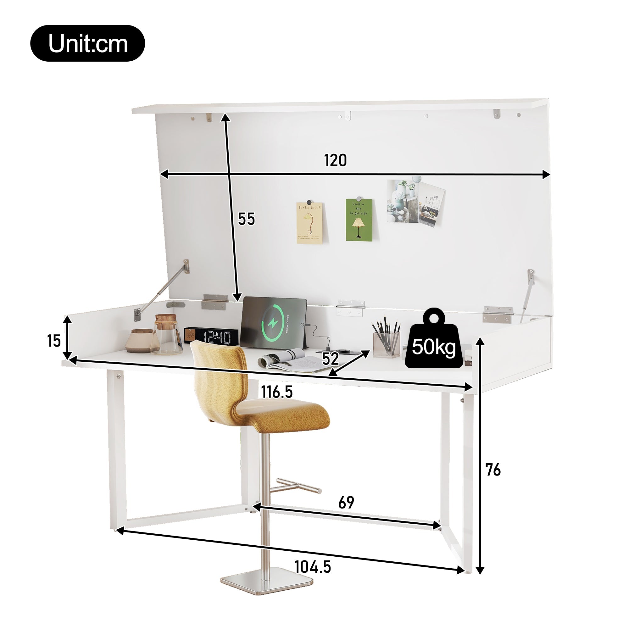 Logidon Foldable Desk 120x55 White With Sockets
