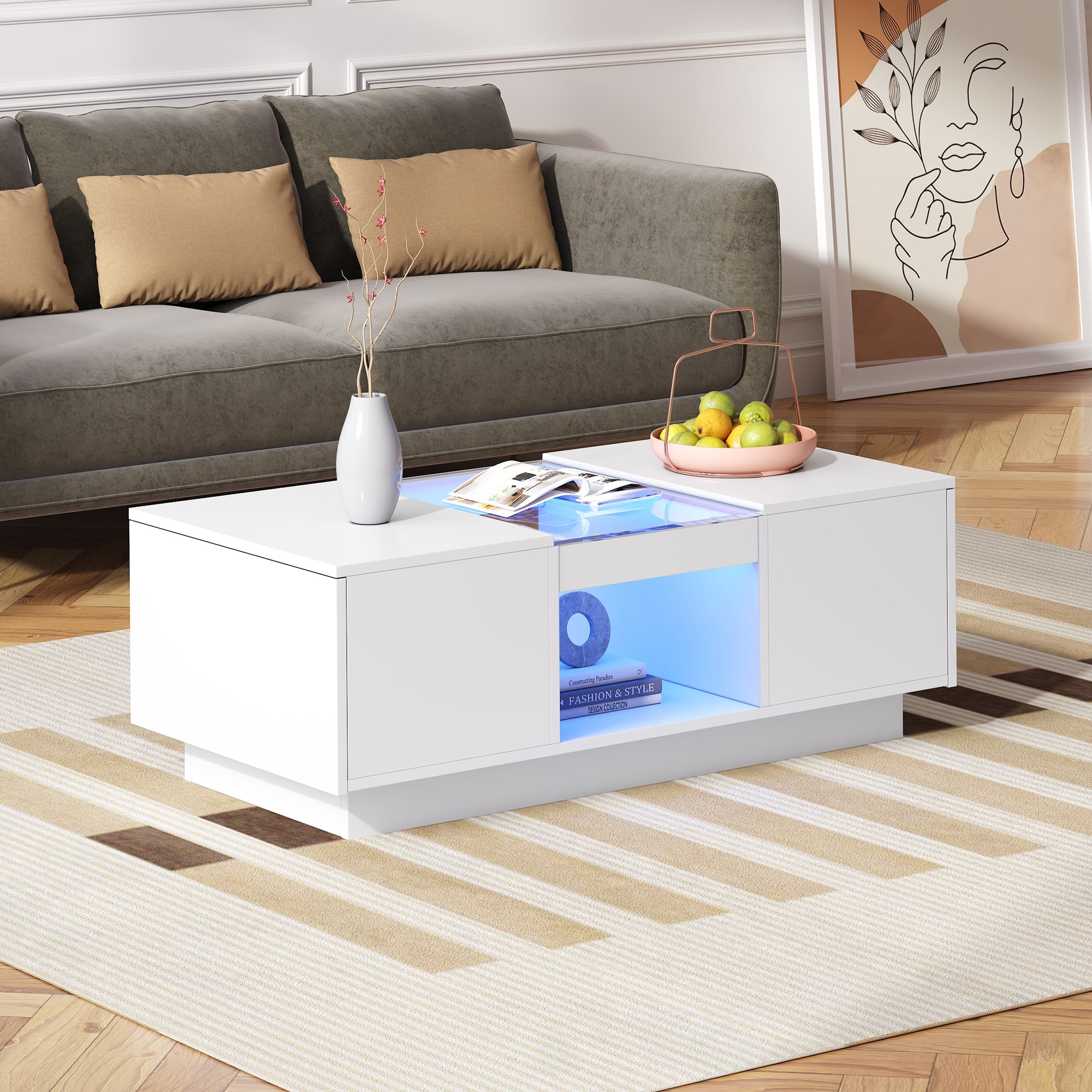Logidon Witte Salontafel 100x50x35,5 cm Met Glazen Paneel LED