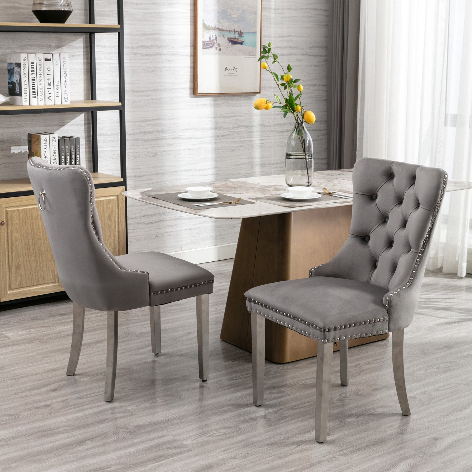 Logidon Nikki Collection Dining Table Chair Set of 2 Gray Luxury Velvet Cover
