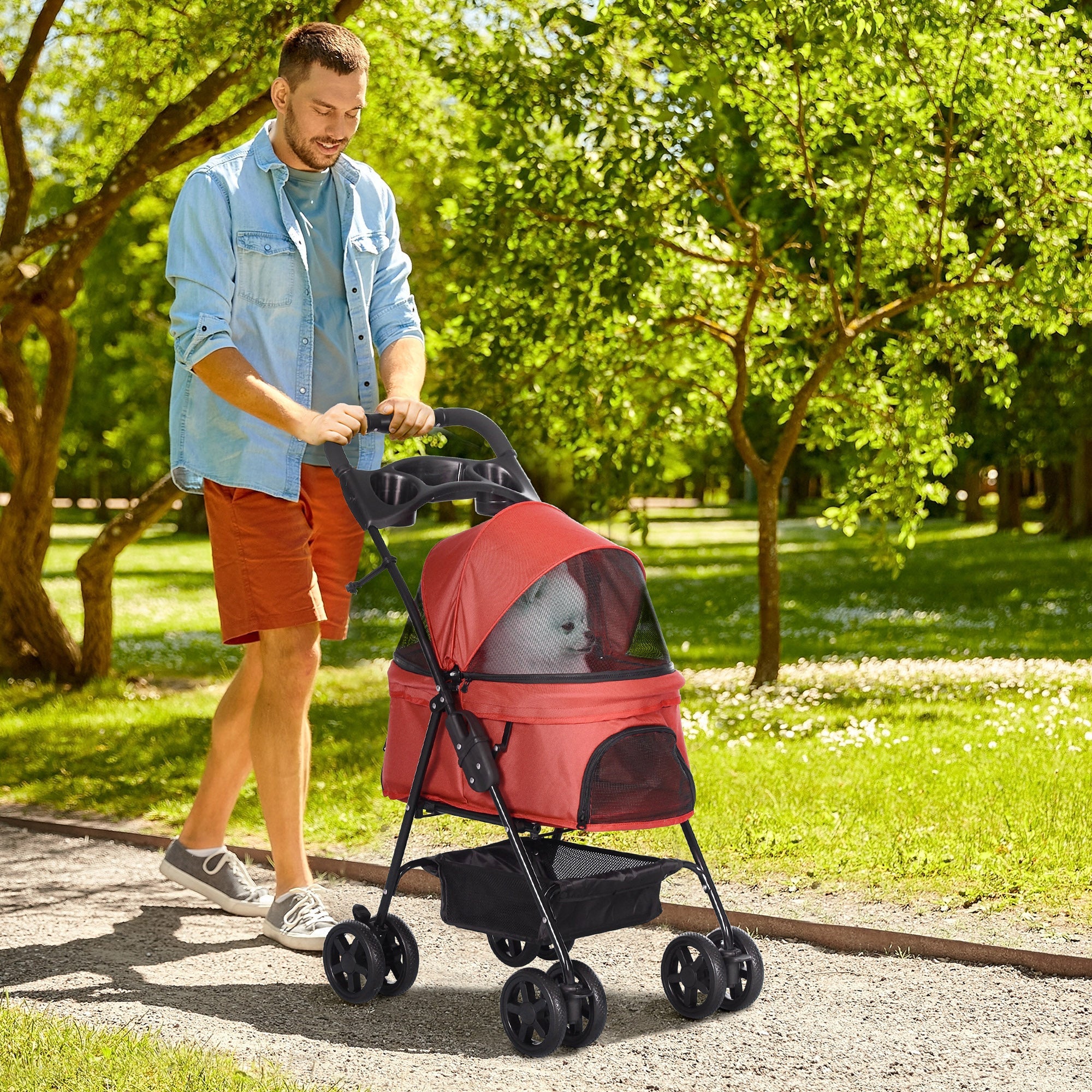 Logidon Hondenbuggy Opvouwbaar Oxford Rood 67x45x96 cm voor kleine honden