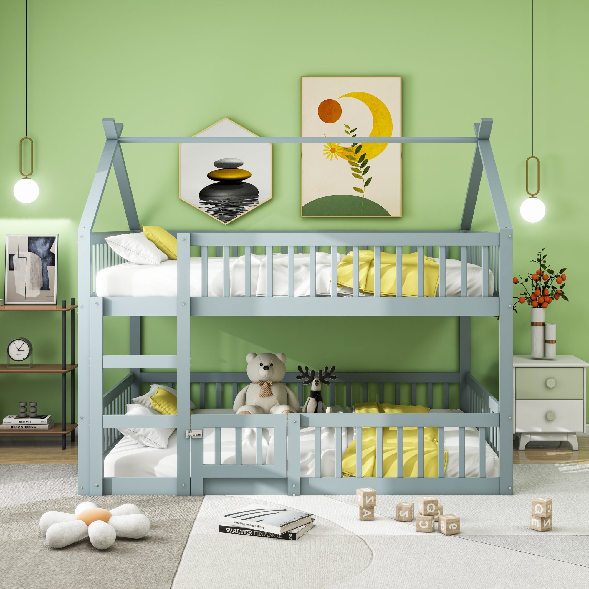 Logidon Kinderstapelbed 140x200 grijs met trap Loft Design