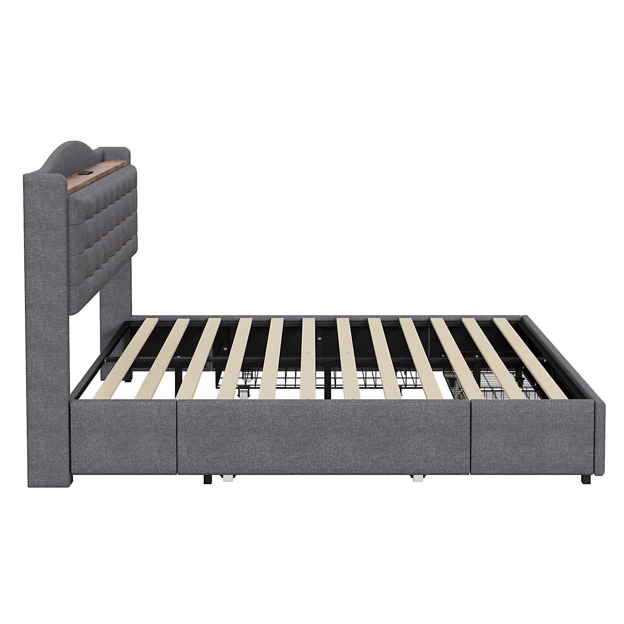 Logidon upholstered bed 160x200 cm gray with USB charging port and shelf