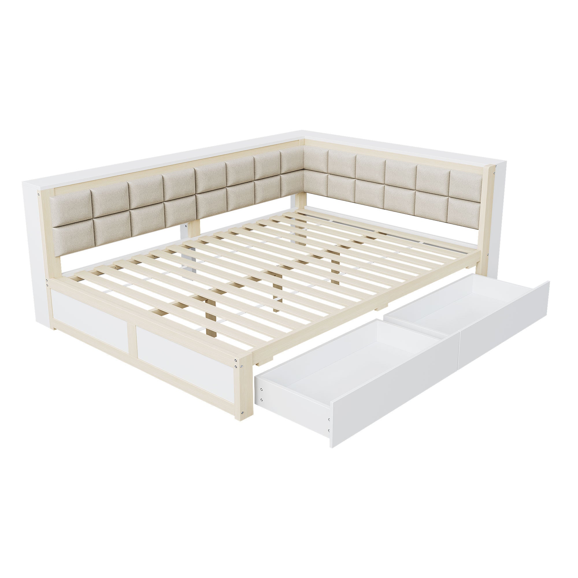 Logidon slaapbank 140x200 met rugleuning en opbergruimte naturel hout