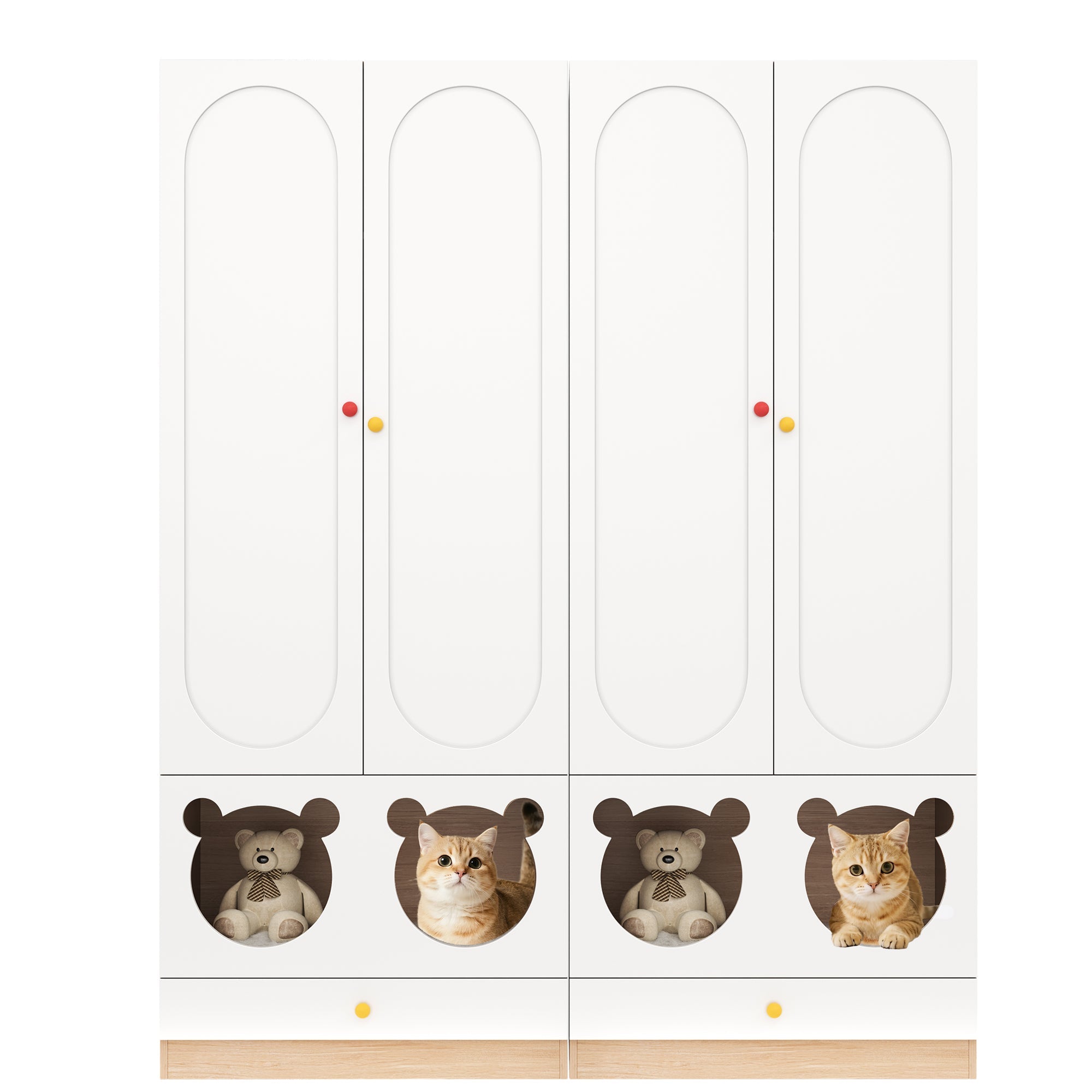 Logidon kinderkledingkast wit naturel hout met kattenmand 80x50x200cm